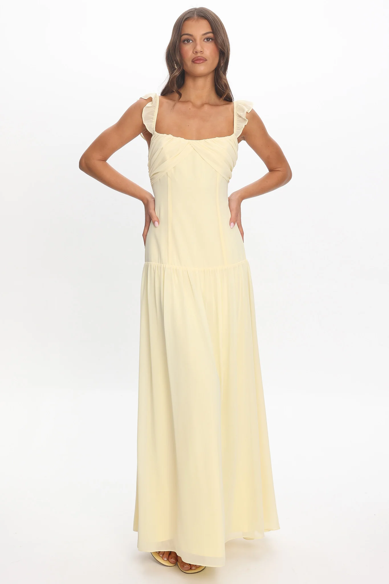 Haisley Drop Waist Ruffle Maxi Dress Butter - FASHION NOB