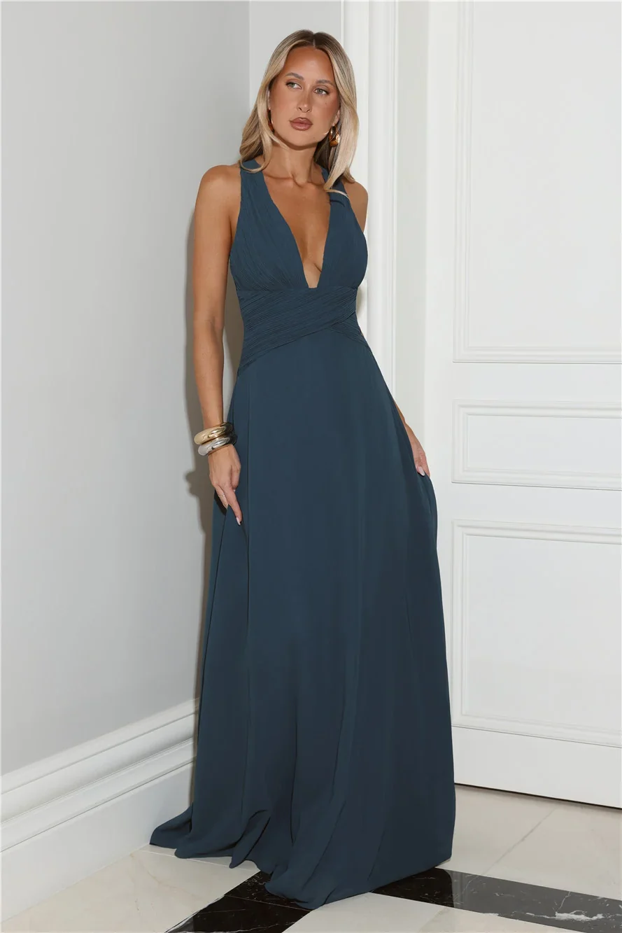 Crush Energy Halter Maxi Dress Deep Teal