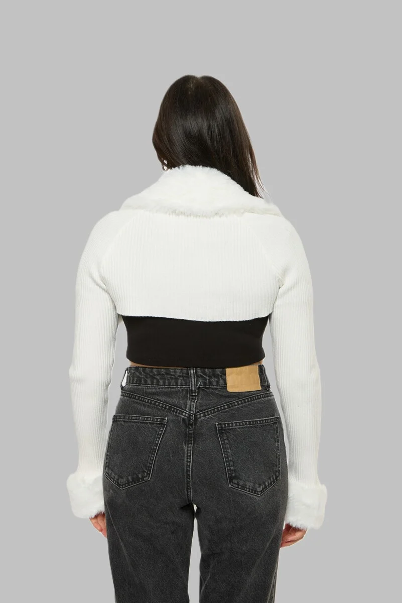 Faux Fur-Trim Bolero Sweater