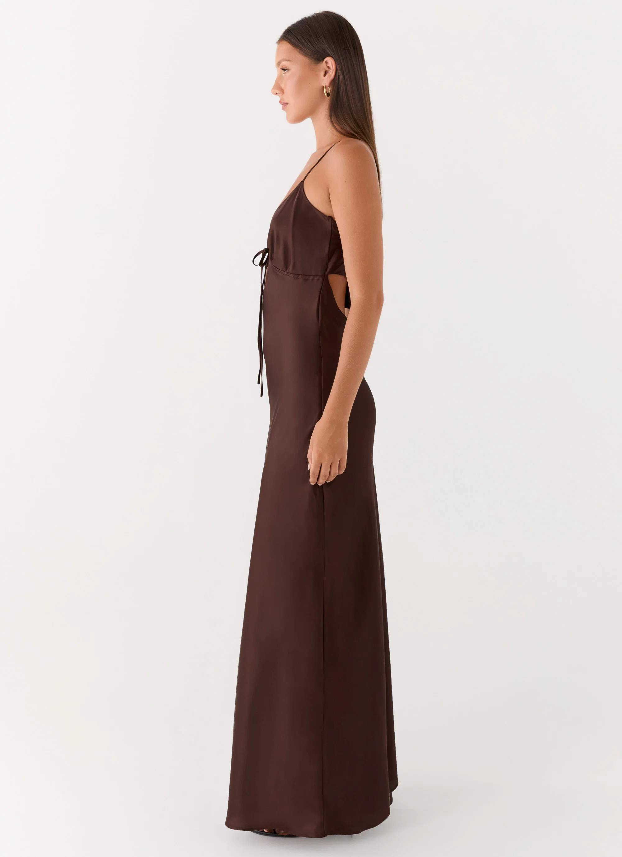 Flora Satin Maxi Dress - Chocolate