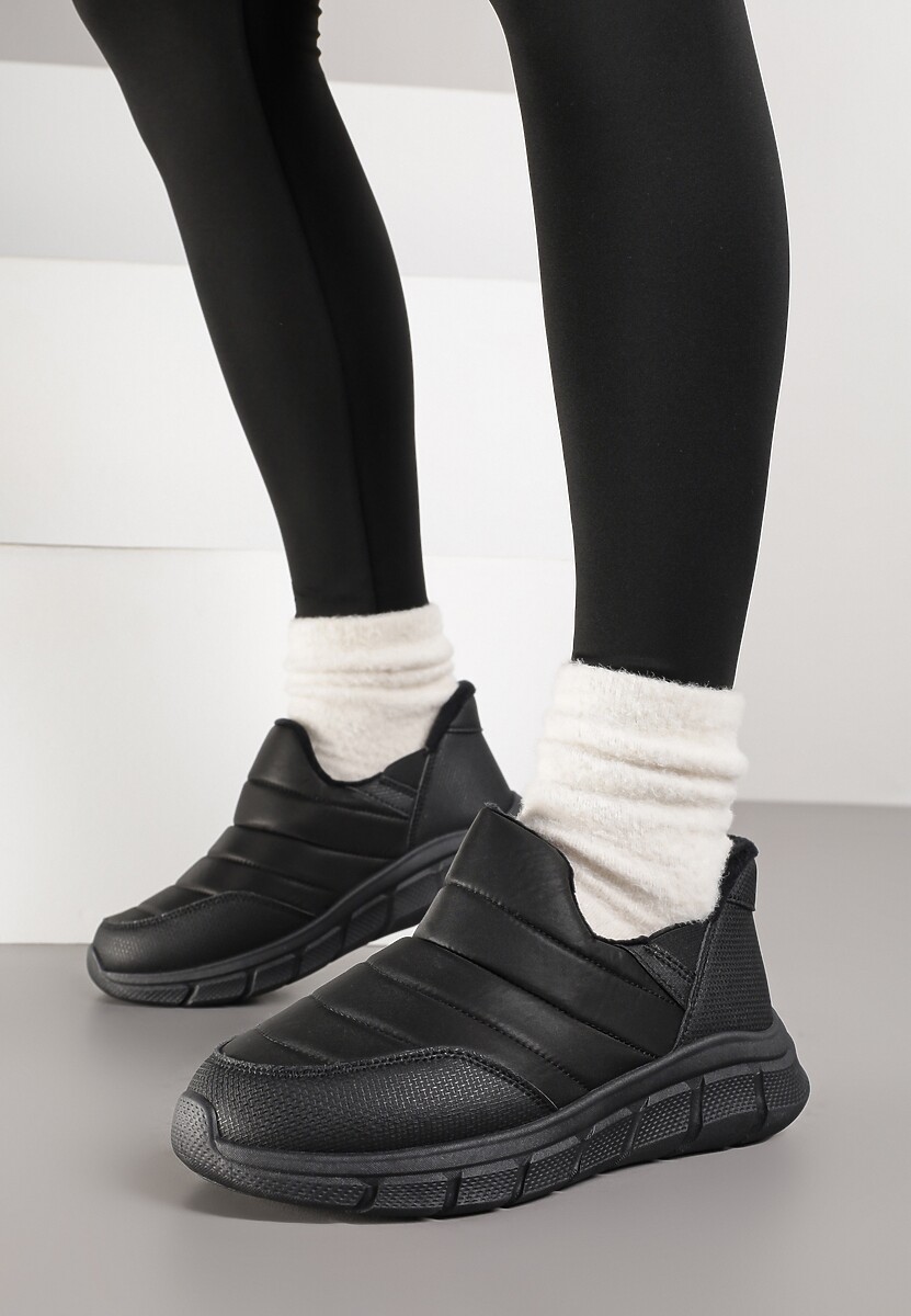 Czarne Sneakersy Śniegowce na Platformie z Tłoczeniem i Pikowaną Cholewką Vermina