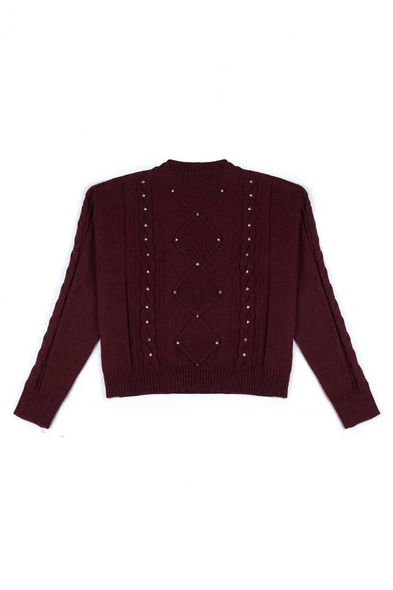 Embellished Cable-Knit Cropped Sweater