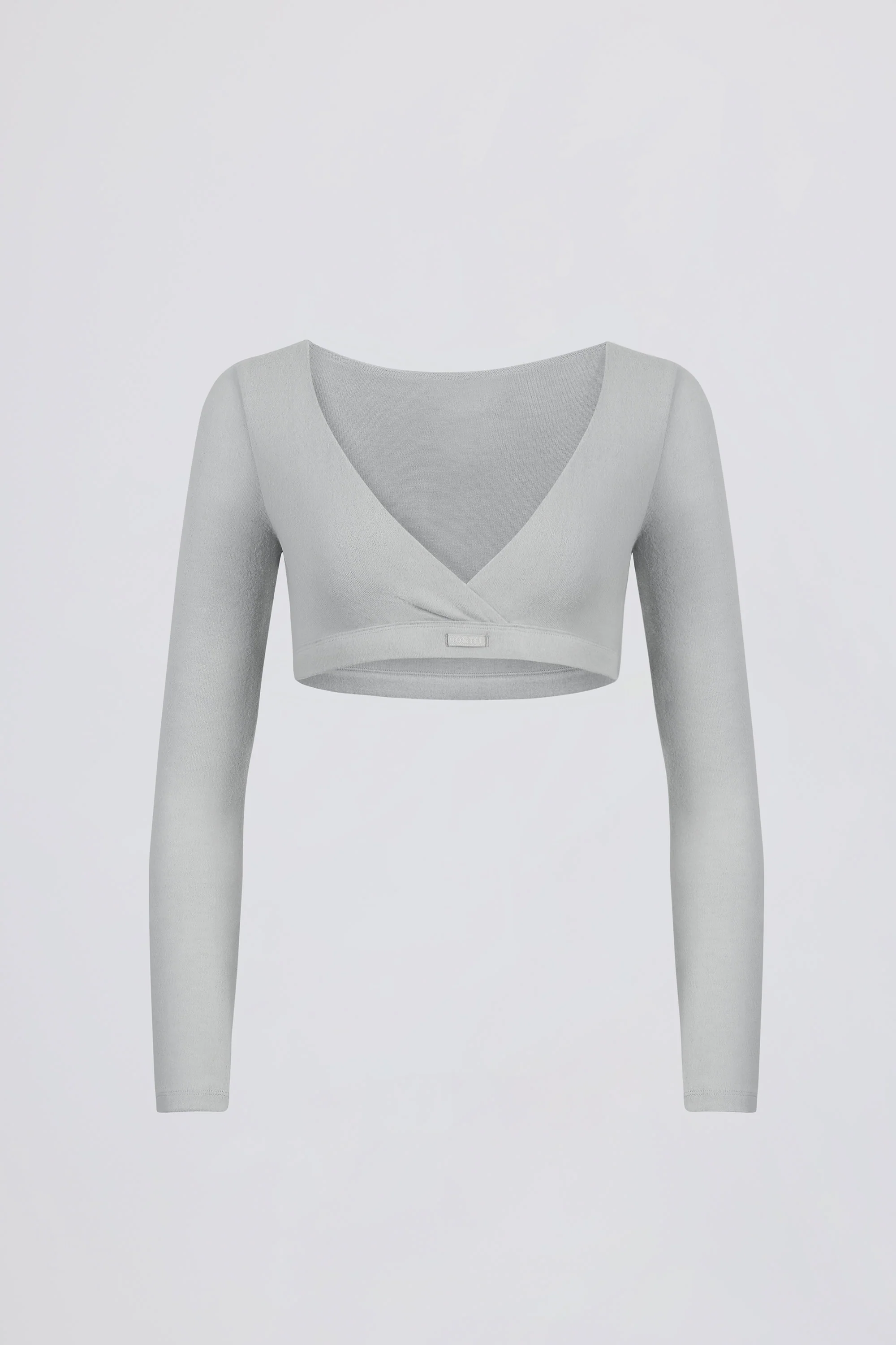 Brushed Jersey V-Neck Crop Top in Fog Grey