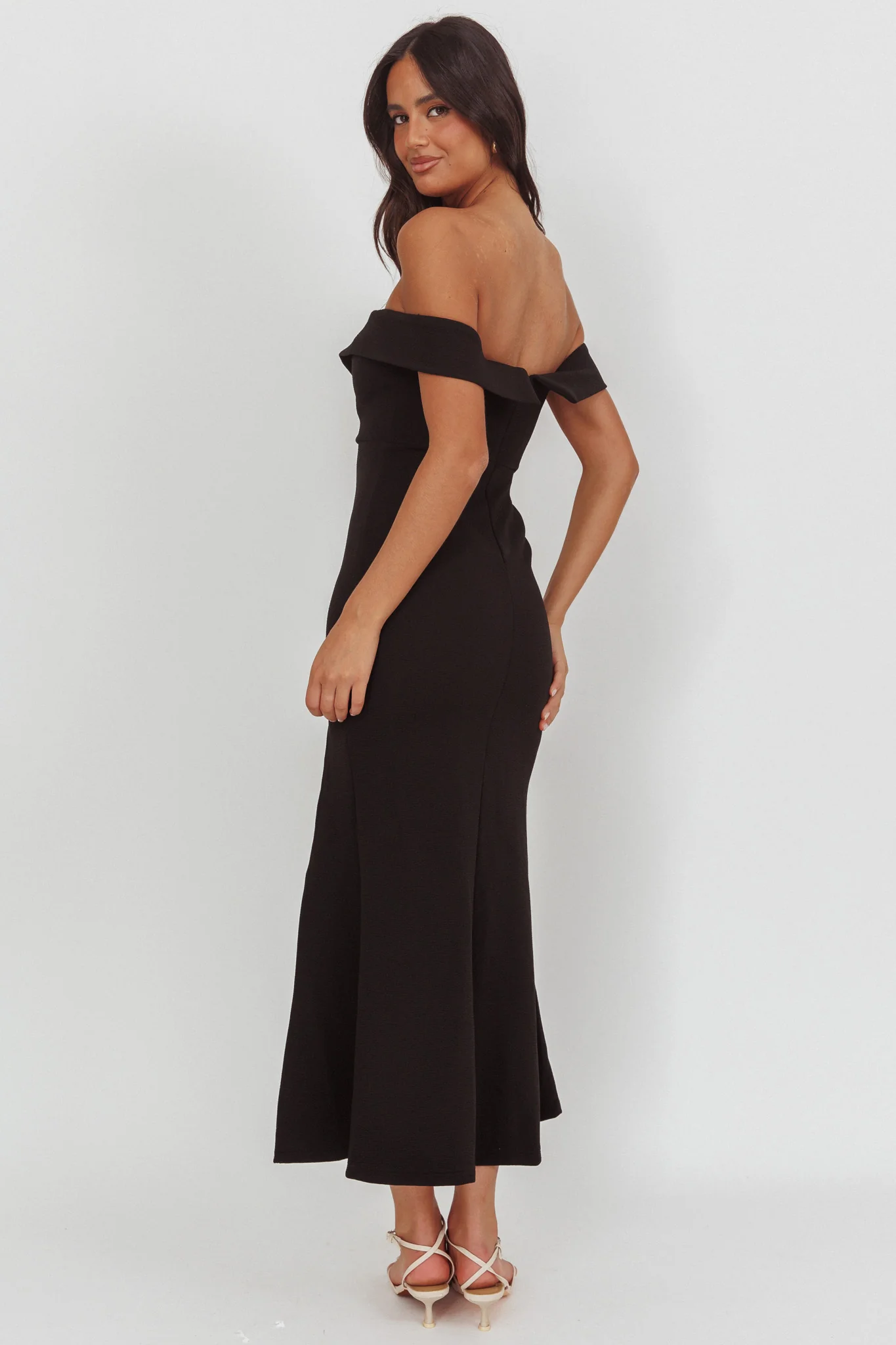 Rider Off-Shoulder Front Split Maxi Dress Black - luluinthesky
