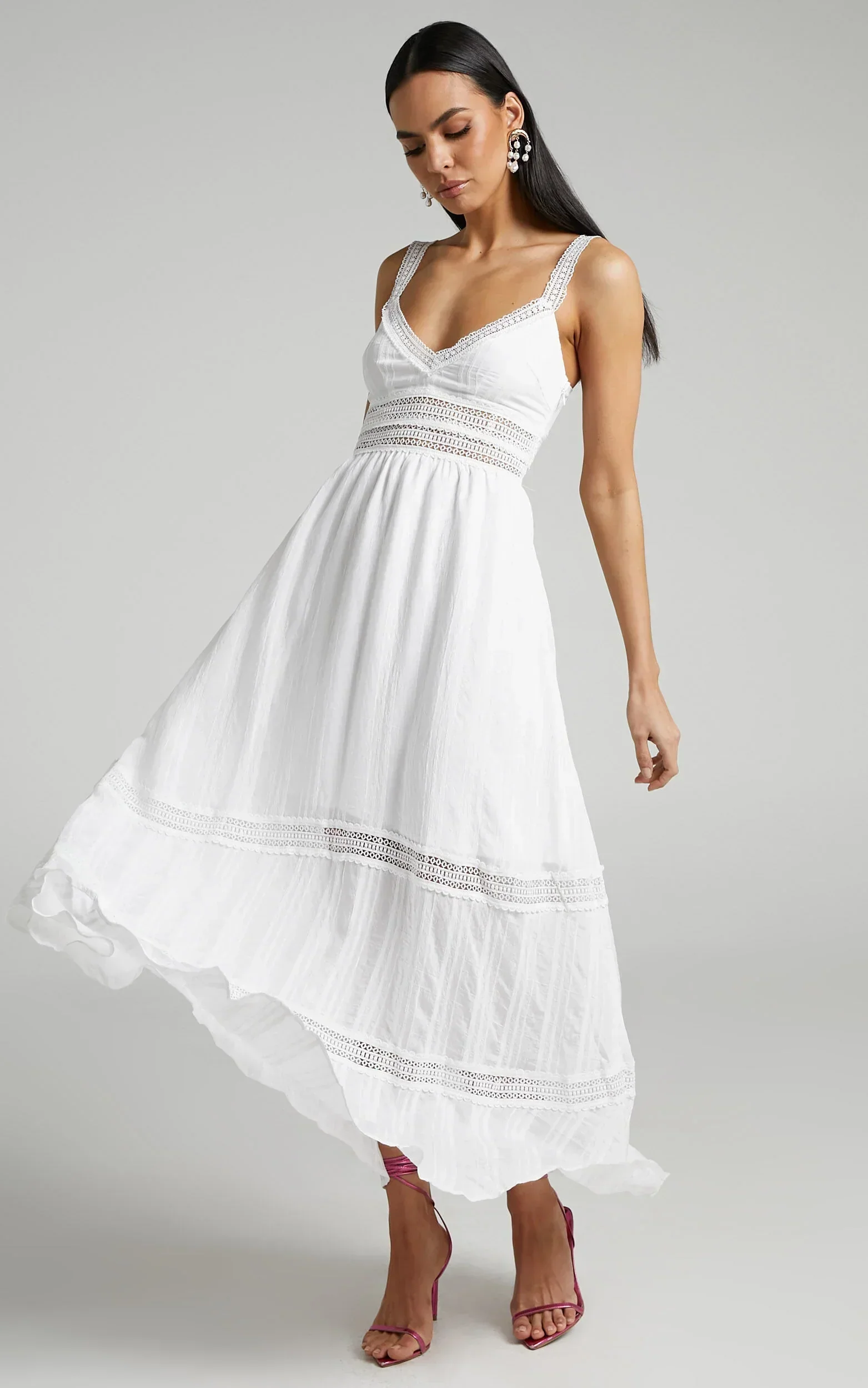 Angelique Maxi Dress - Lace Trim Dress in White - luluinthesky