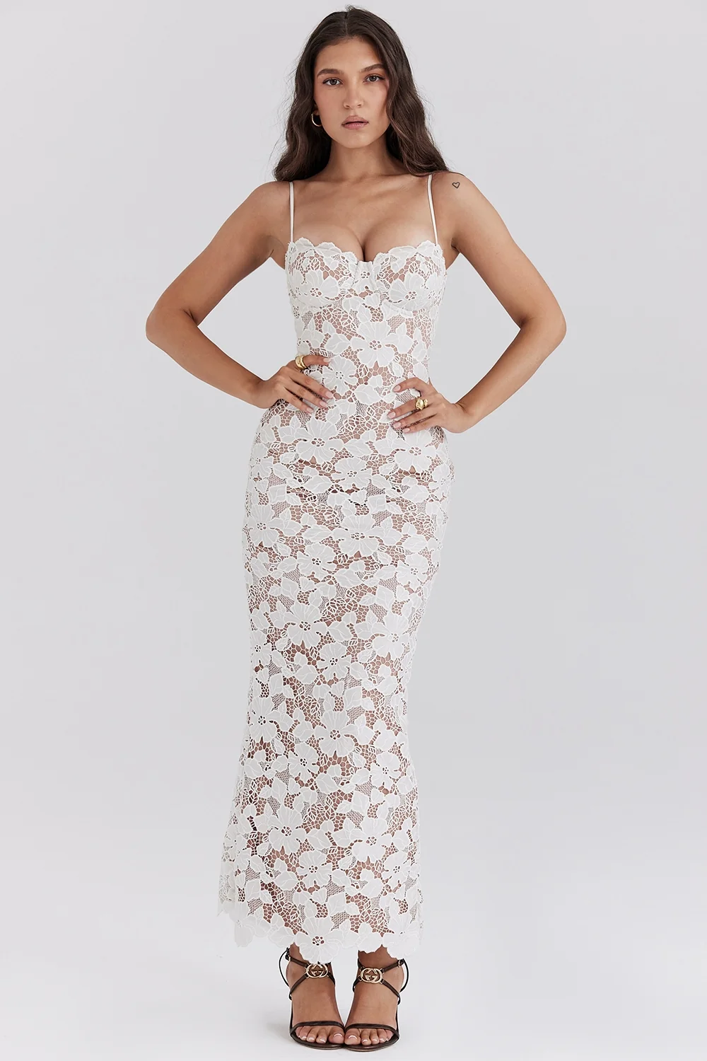 White Floral Embroidered Maxi Dress