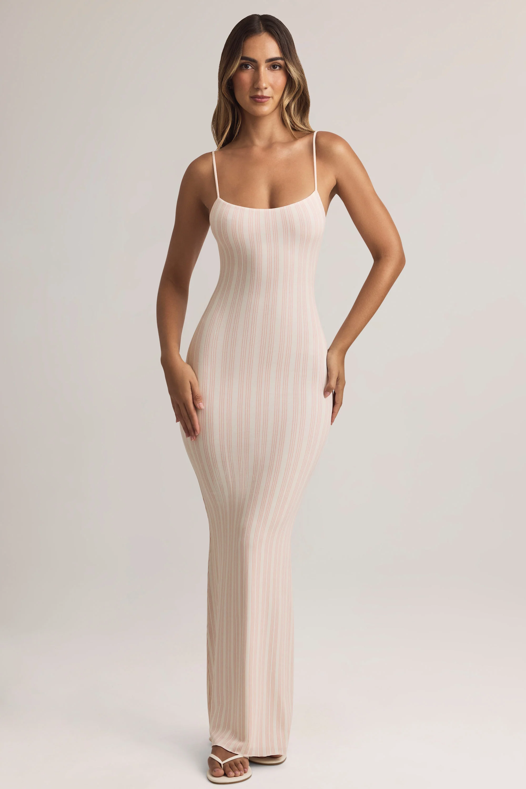 Modal Scoop-Neck Strappy Maxi Dress in Stripe Print