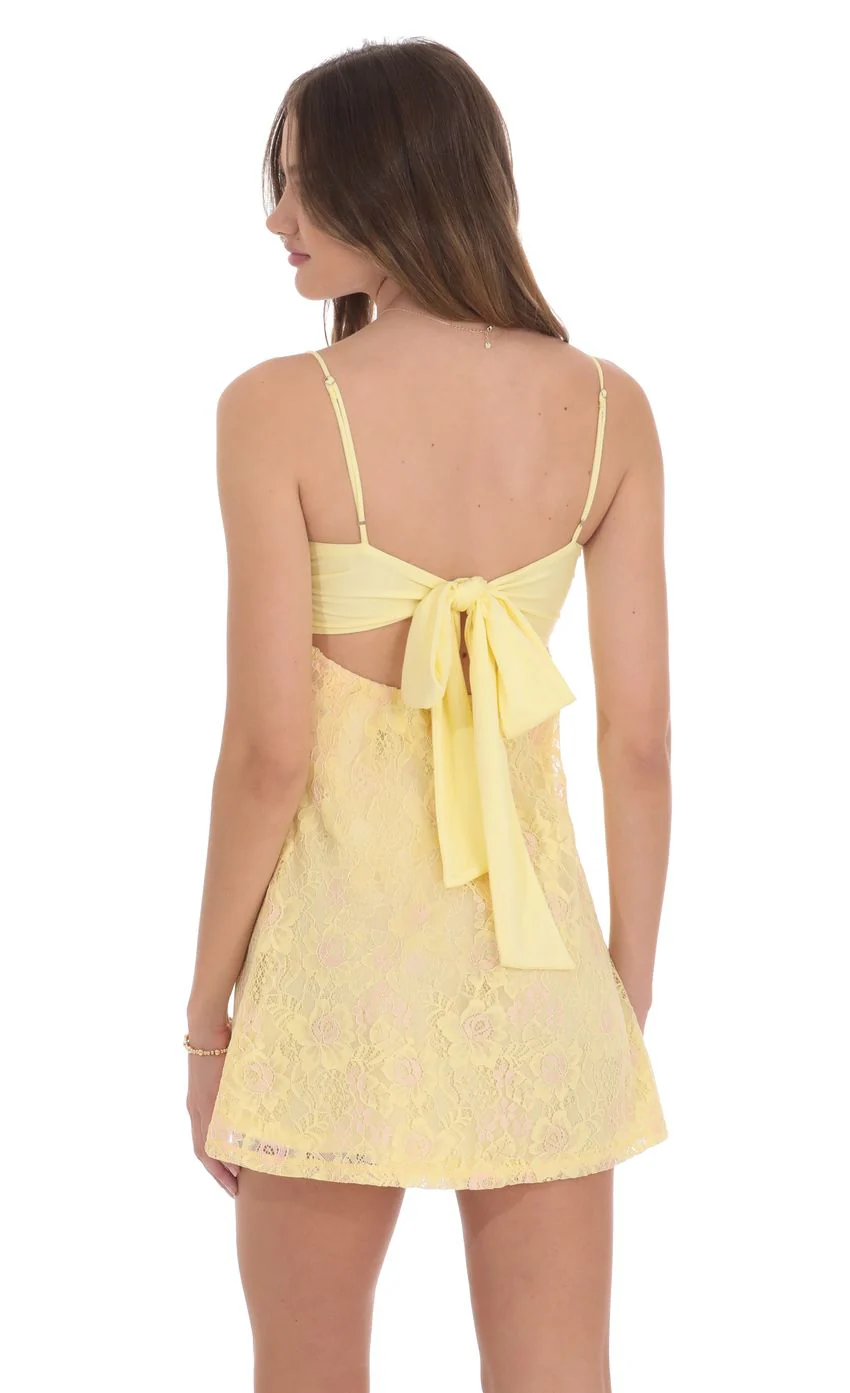 Lace Floral Babydoll Dress in Yellow