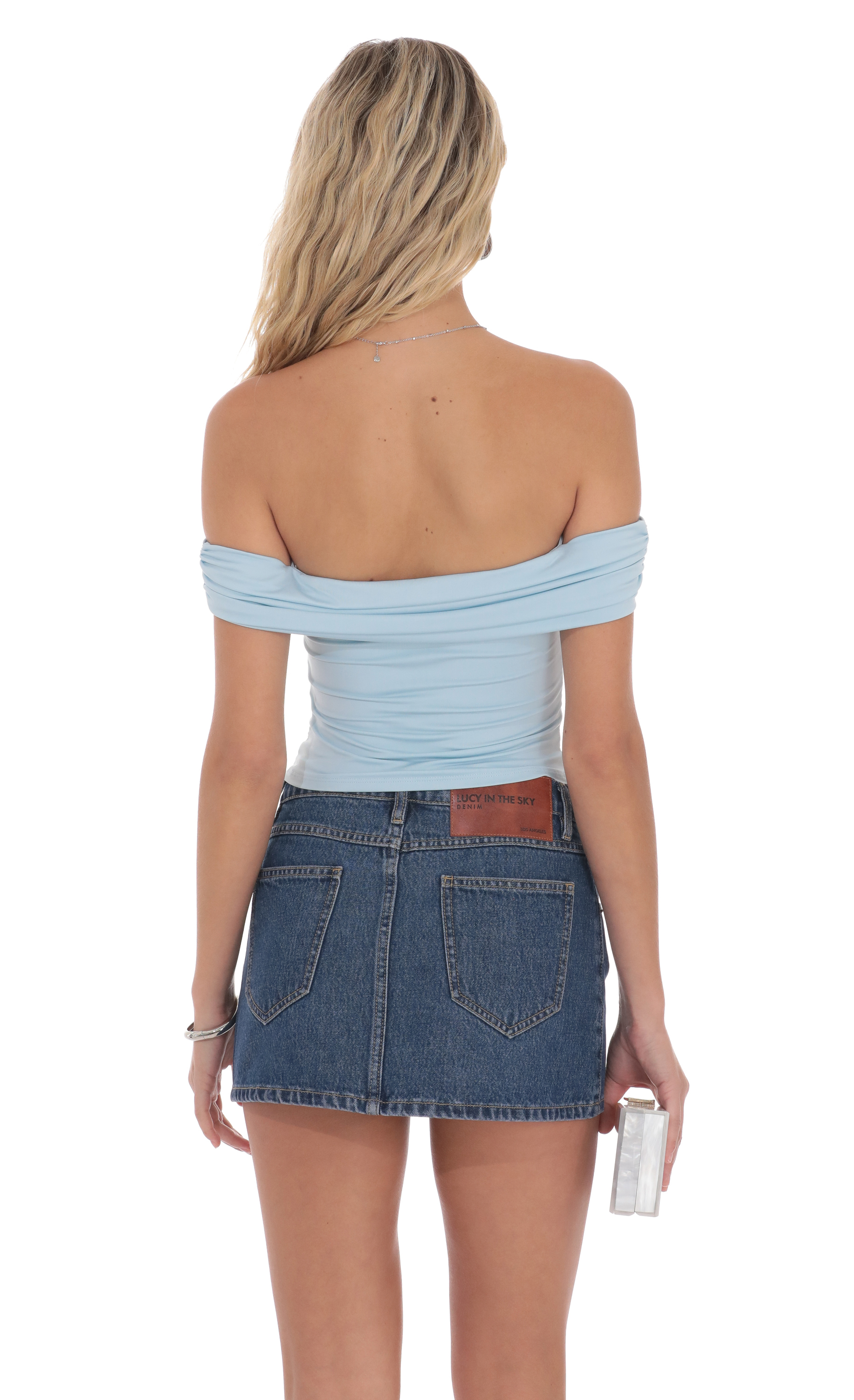 Embellished Off Shoulder Top in Light Blue - luluinthesky