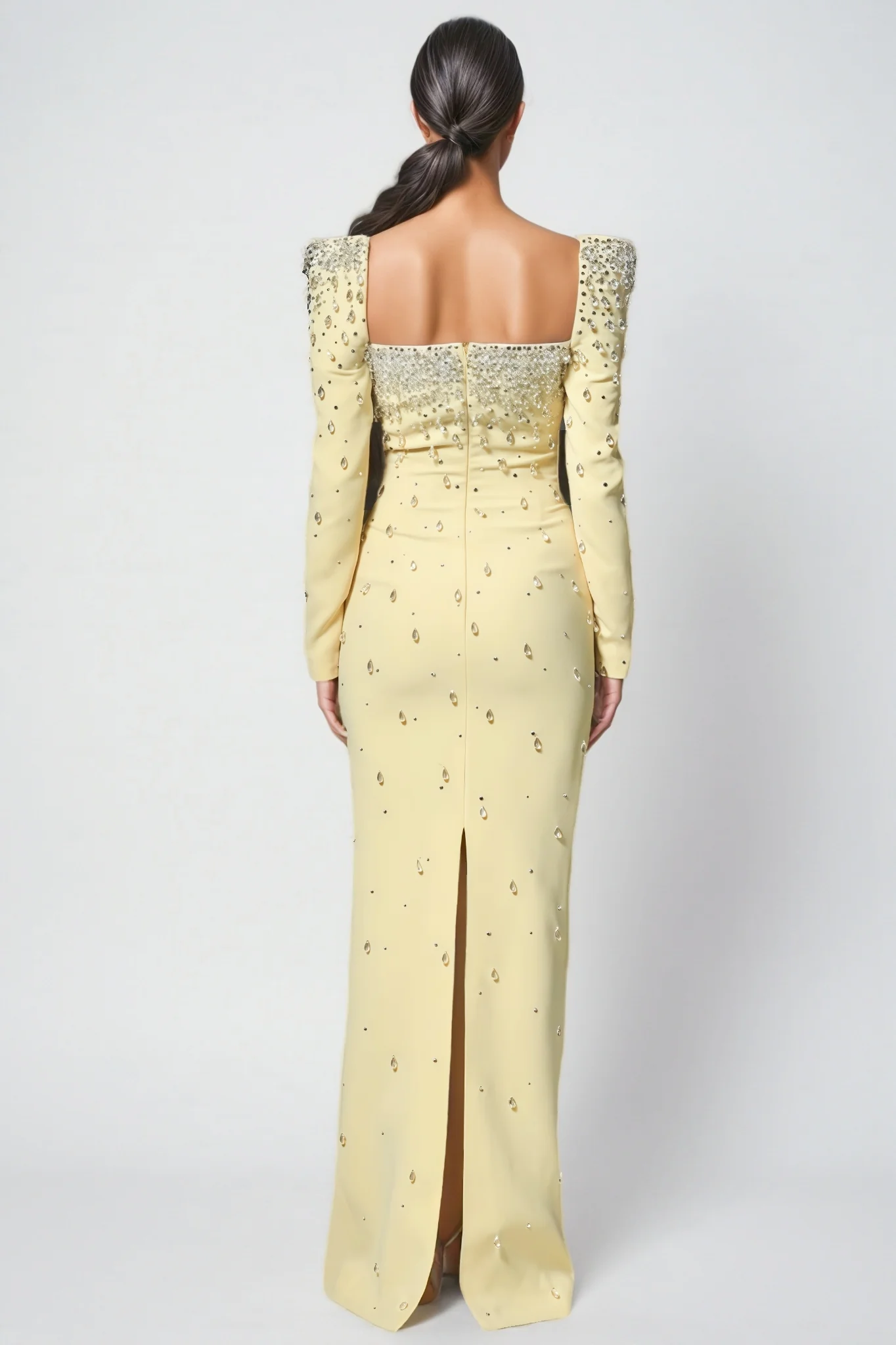 Pamedy Yellow Diamonds Beaded Maxi Dress