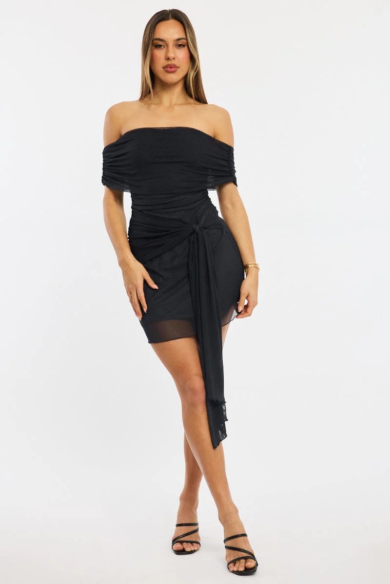 Grey Bodycon Dress Off Shoulder Mini