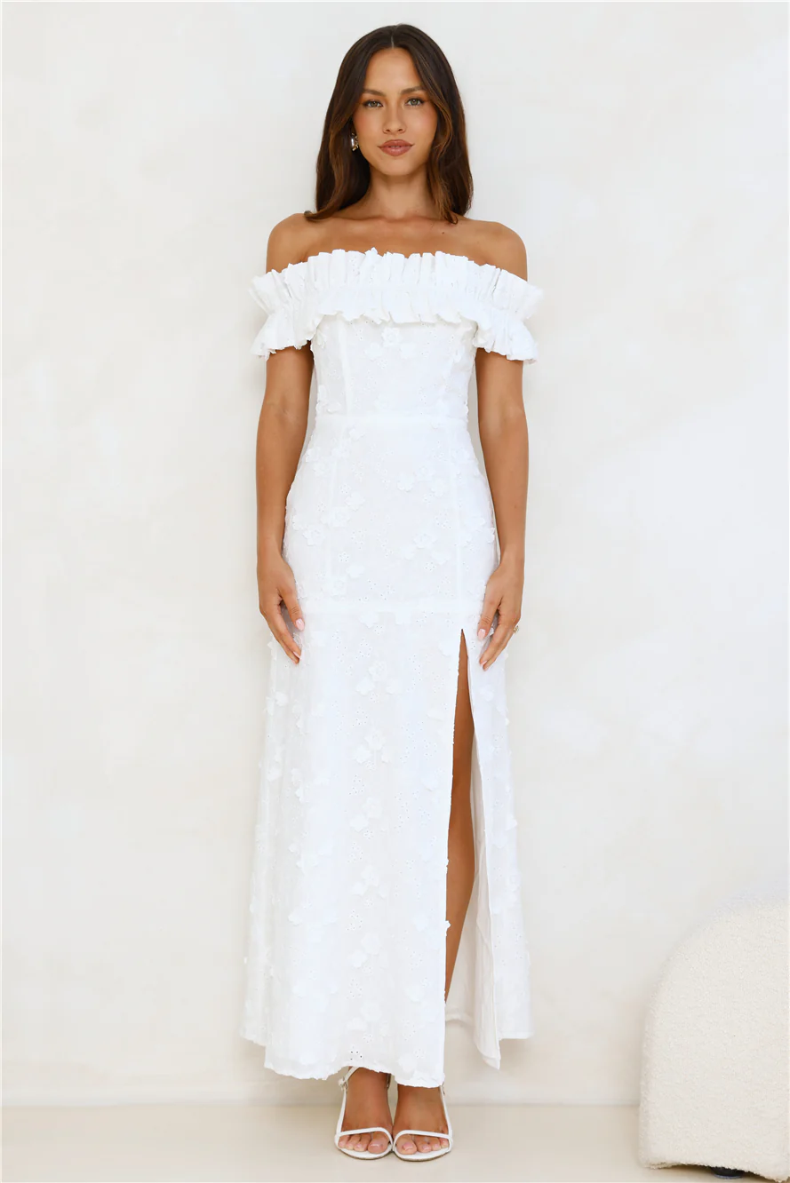 Spring Serenade Off Shoulder Maxi Dress White - luluinthesky