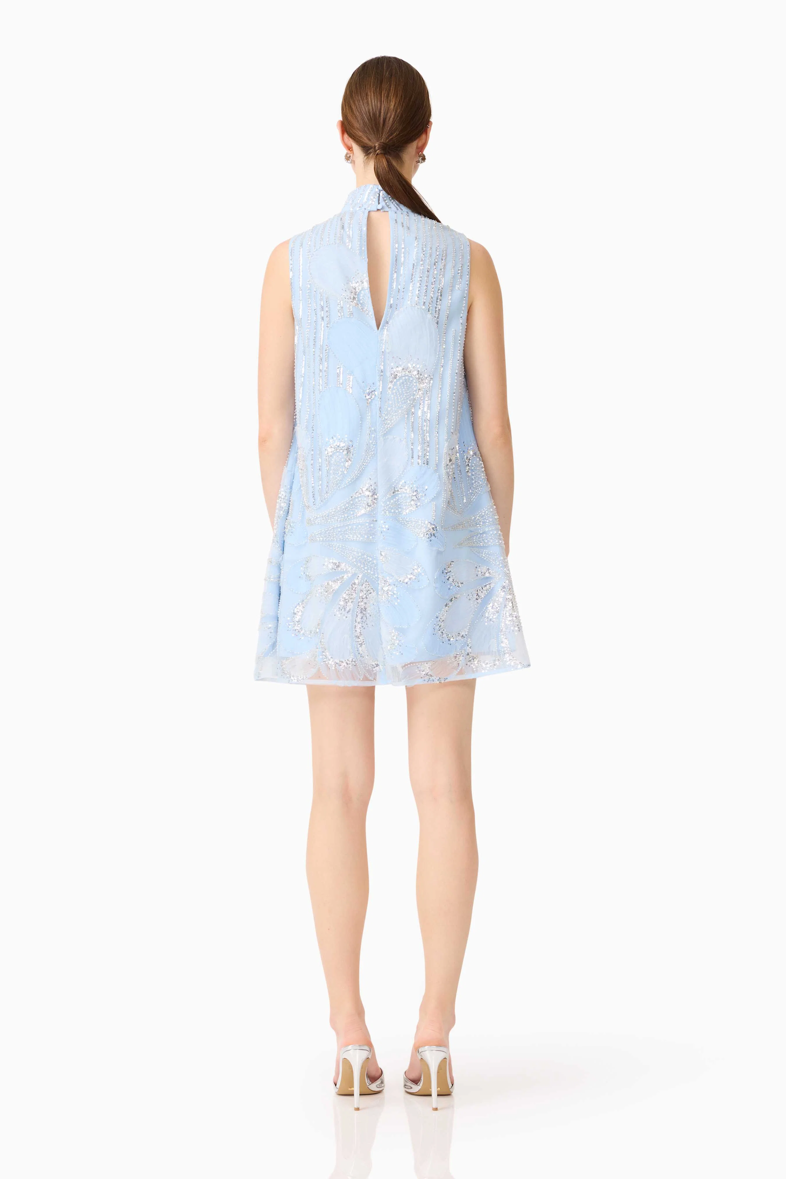 Annabelle Embellished Shift Mini Dress in Blue
