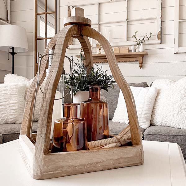 Rustic Wood Cloche Inspired Lanterns, Set of 2