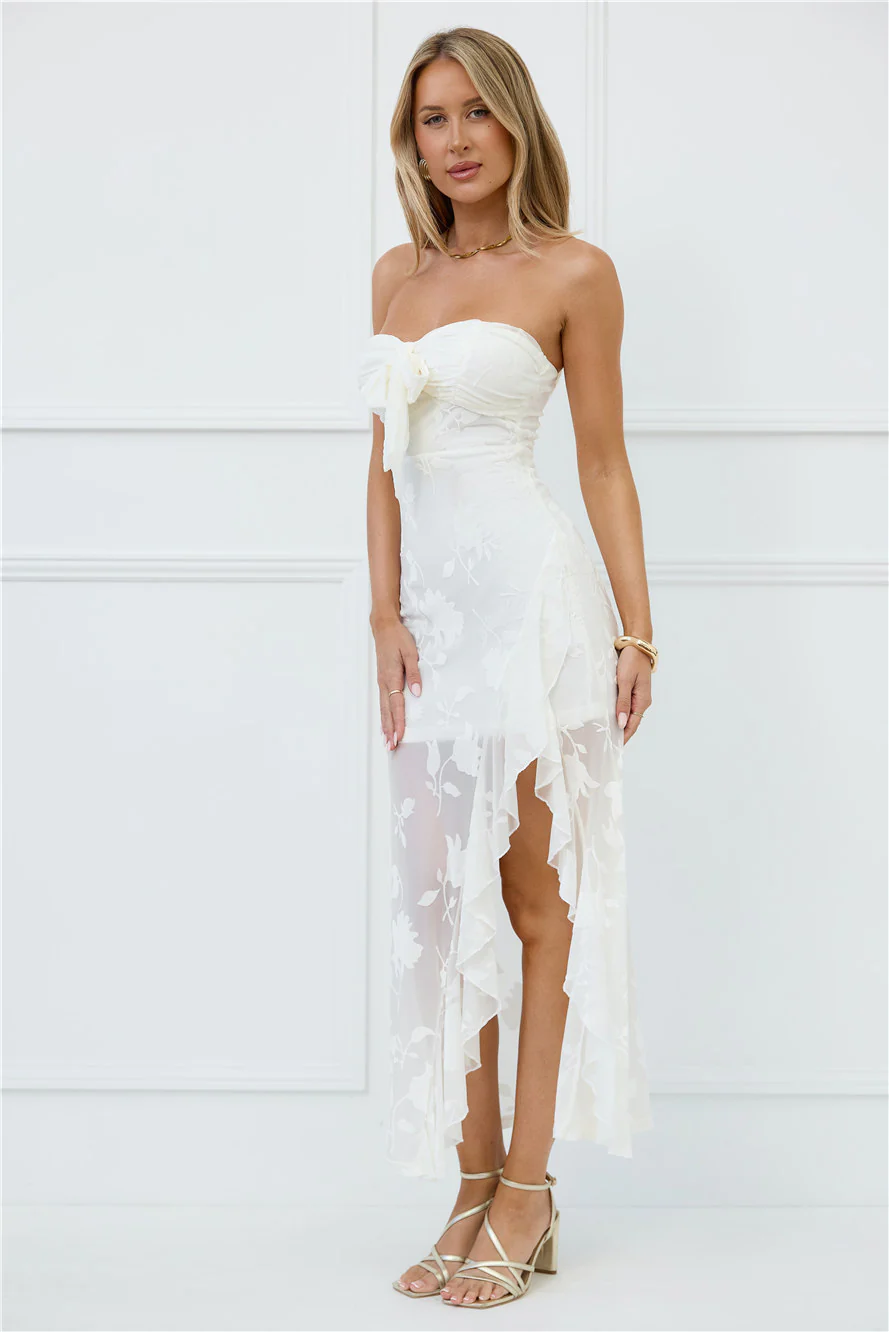 Pretty Moods Only Strapless Maxi Dress White - luluinthesky