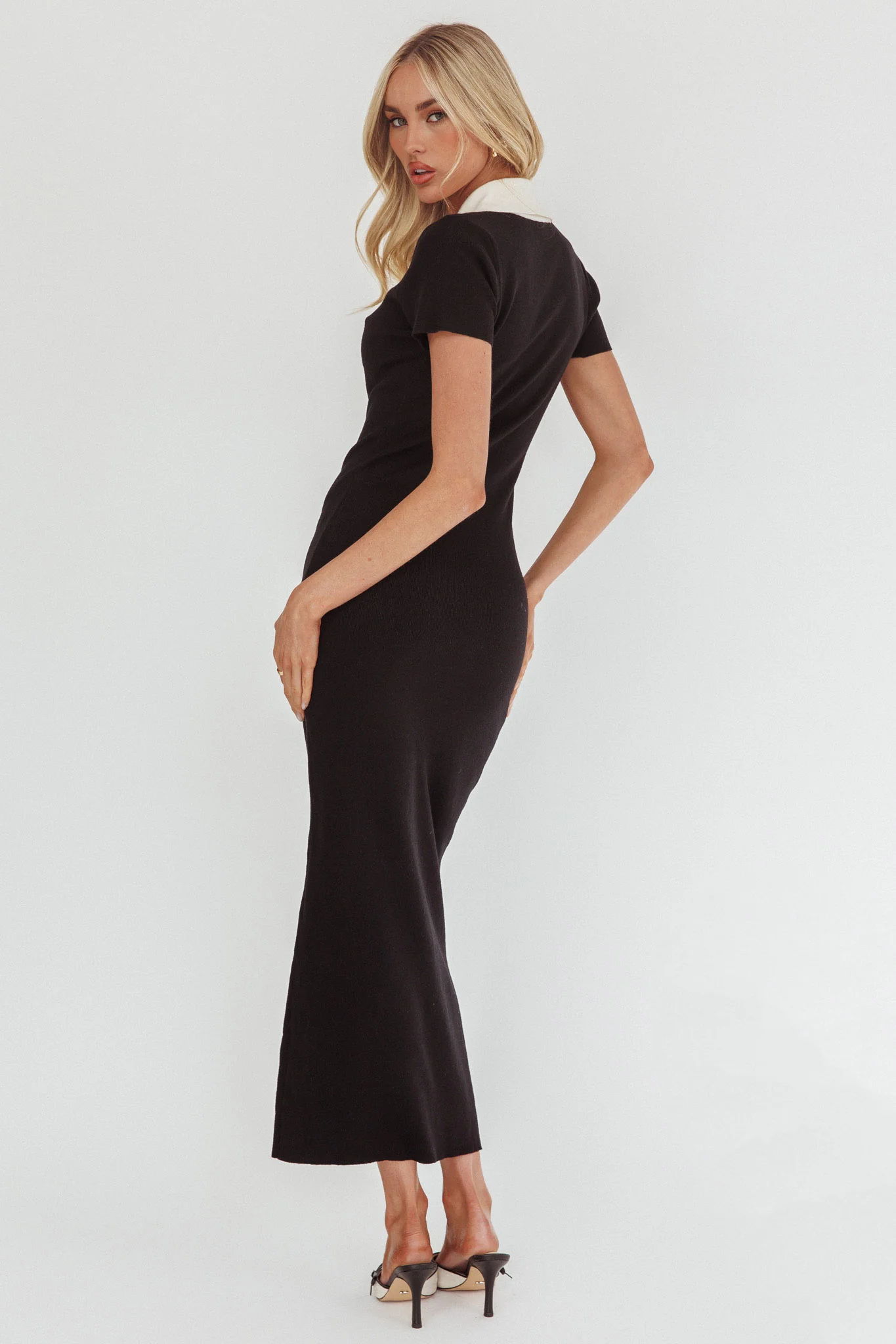Jessa Mae Button Neckline Knit Maxi Dress Black
