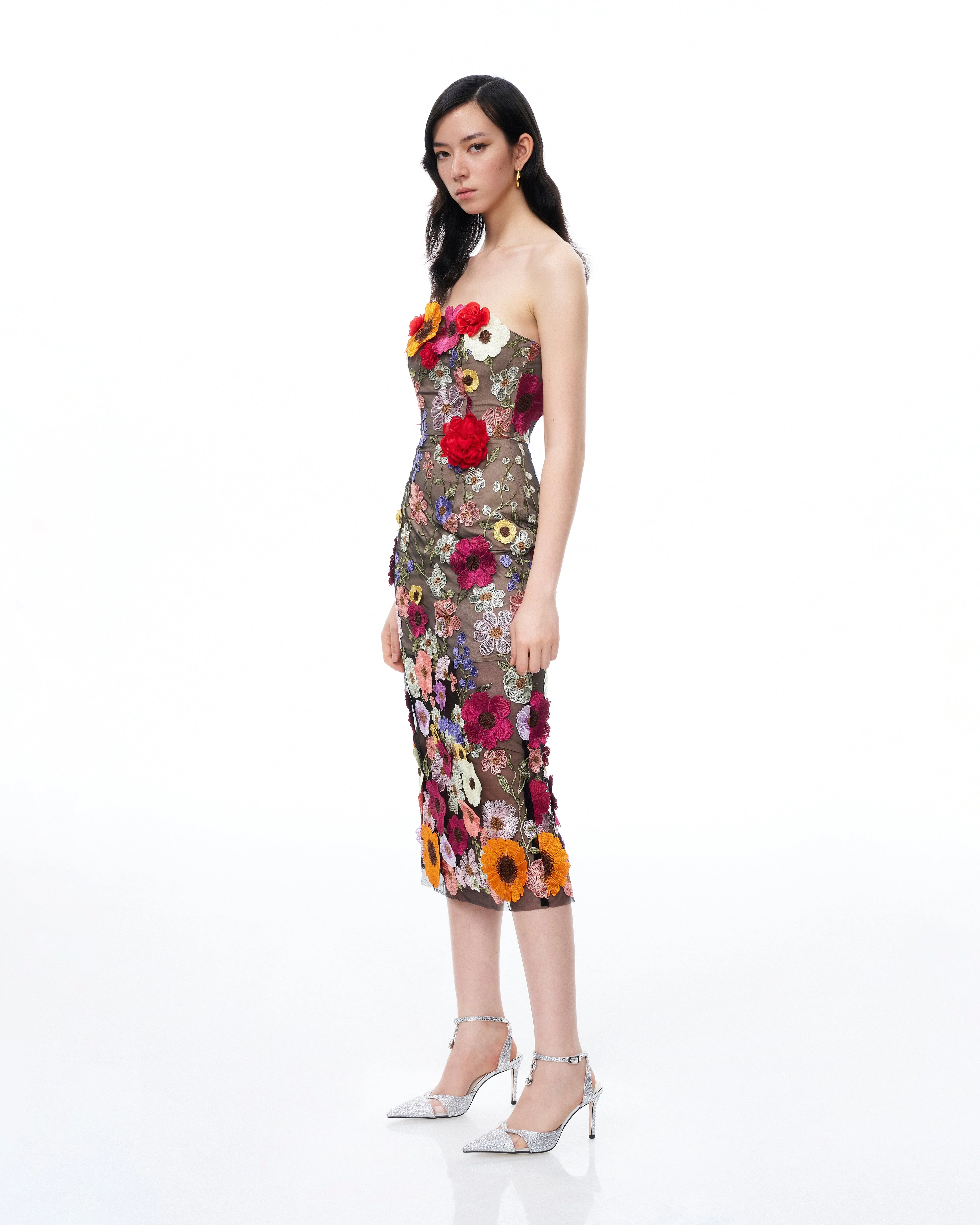 Isolde 3D Floral Embroidered Maxi Dress - Black Multi - FASHION NOB