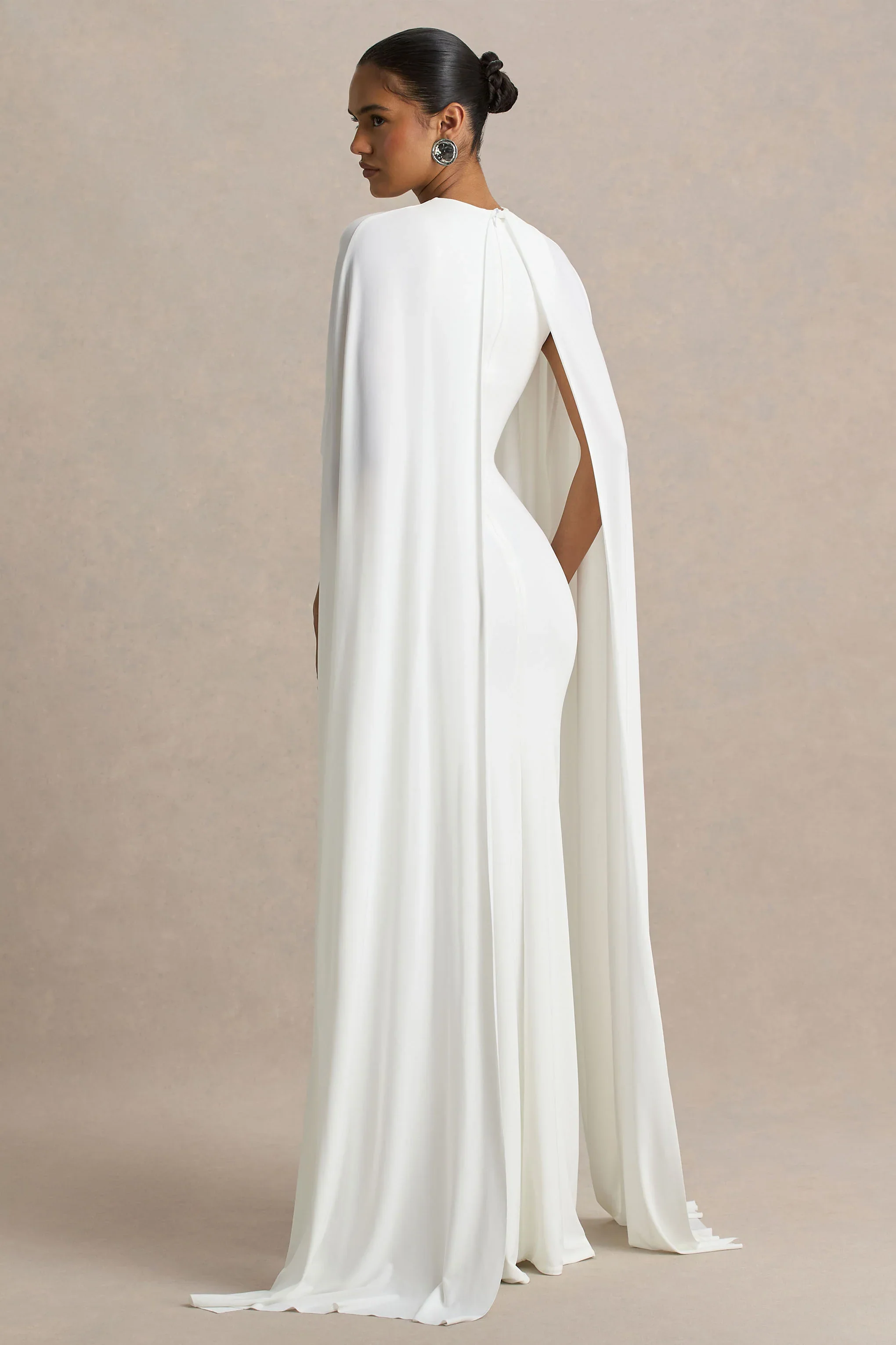 Padma | White Draped Maxi Dress With Cape Sleeves