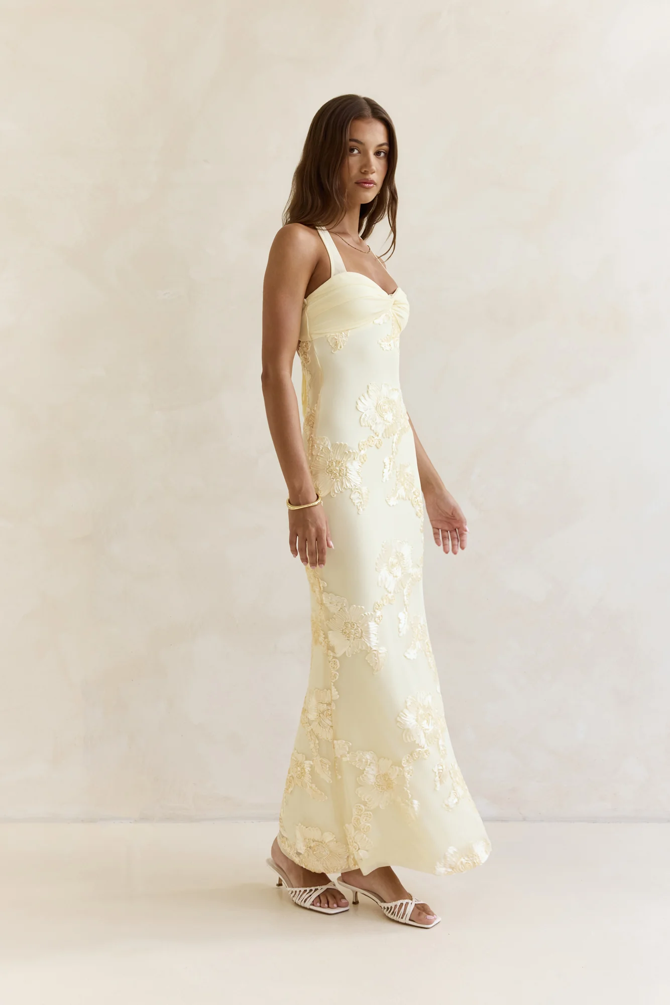 Skybloom Mesh Halter Maxi Dress Yellow - luluinthesky