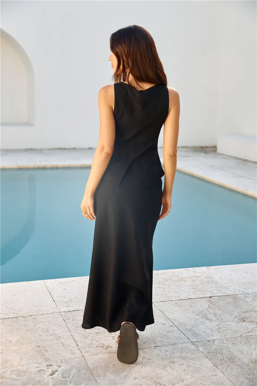 Sunset Drinks Linen Vest Top Black