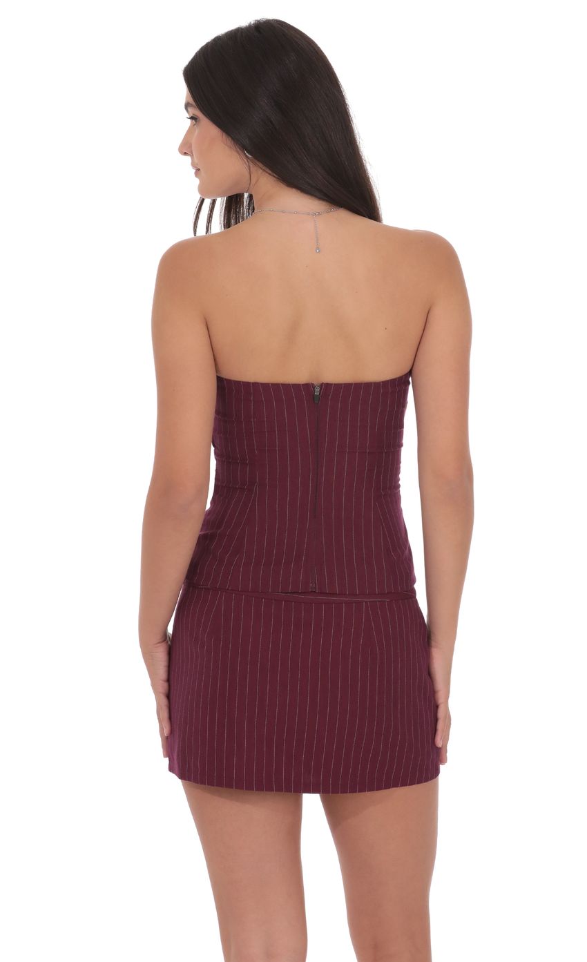 Strapless Striped Top in Burgundy