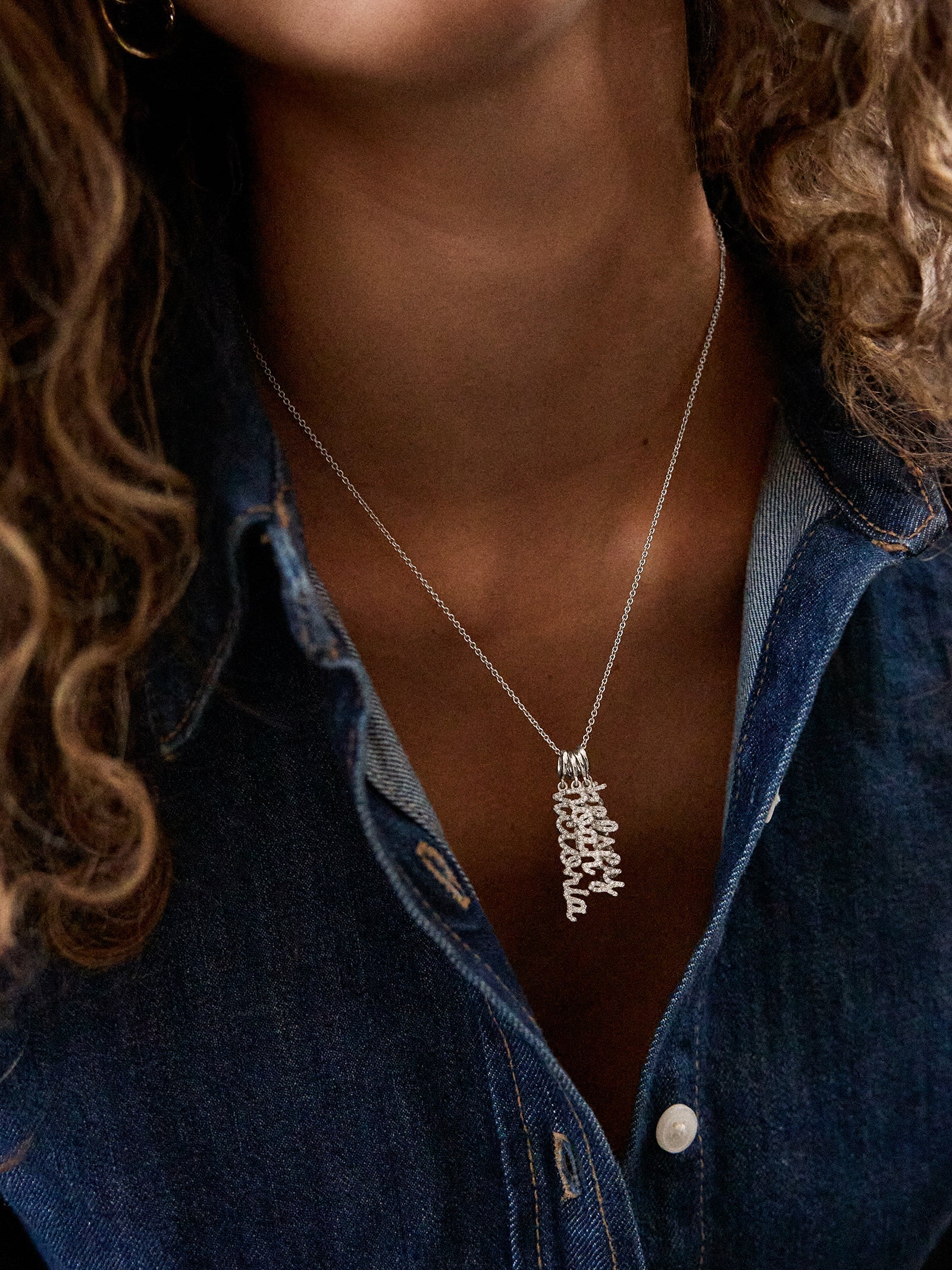 Mini Silver Script Cluster Custom Nameplate Necklace - 1 Name