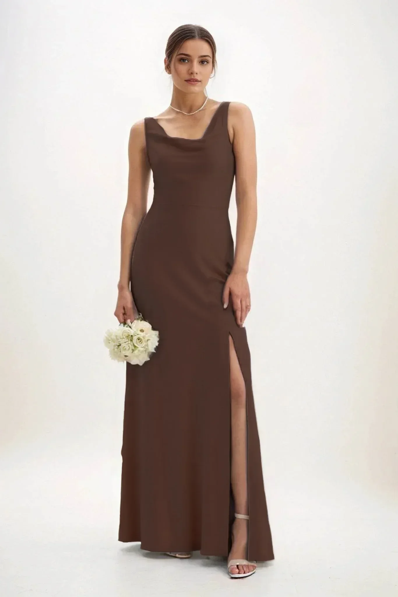 Sheath-Column Maxi Luxe Satin Bridesmaid Dress CB0816
