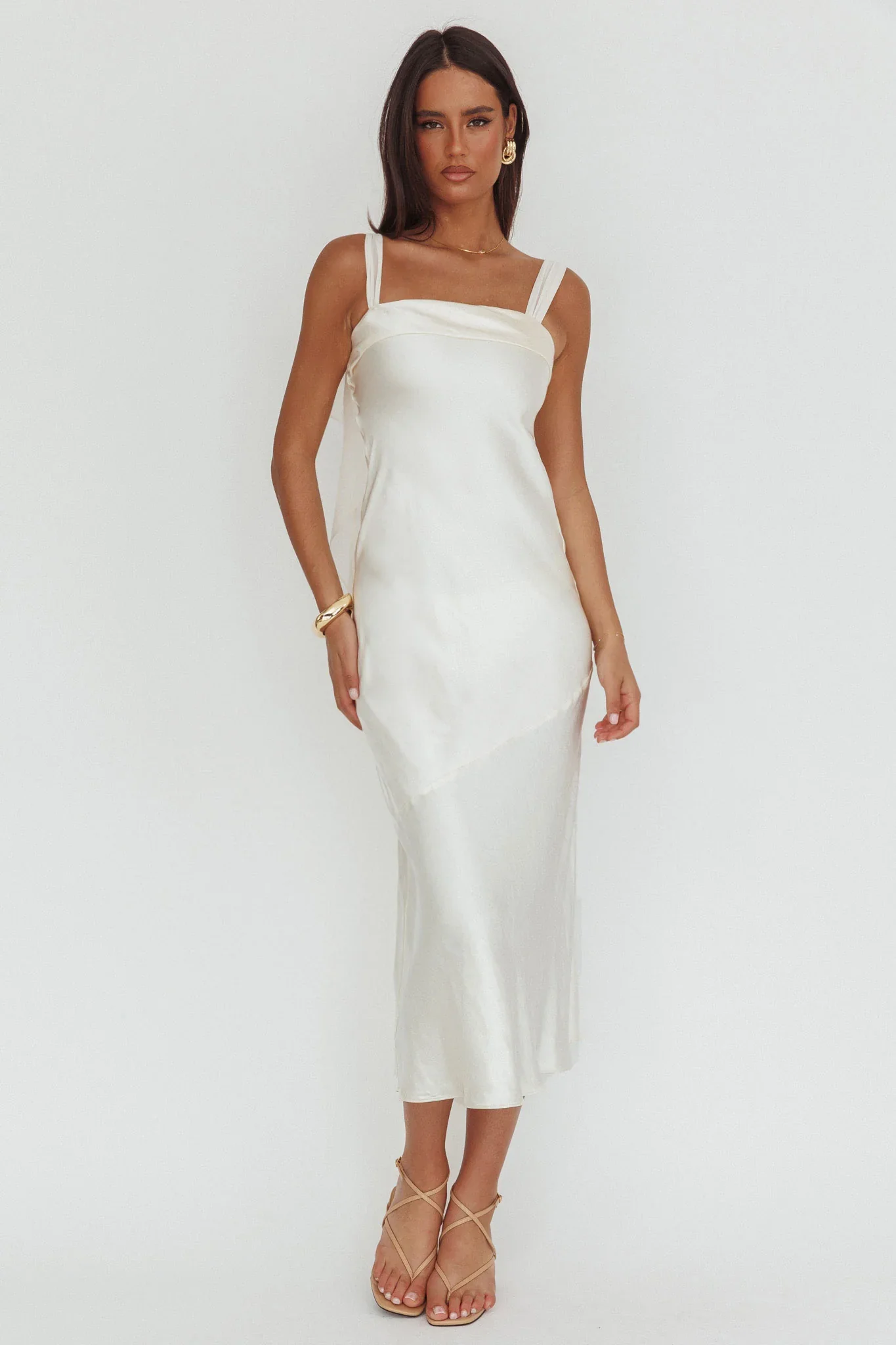 Carmel Shoulder Sash Midi Dress Oyster