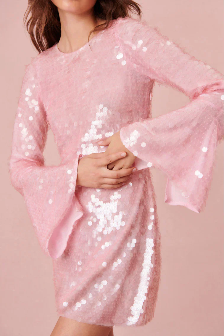 Annabella Sequin Bell Sleeve Mini Dress - luluinthesky