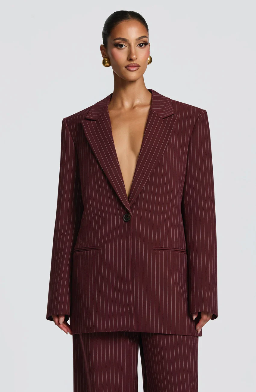 Reece Blazer - Burgundy Pinstripe - luluinthesky