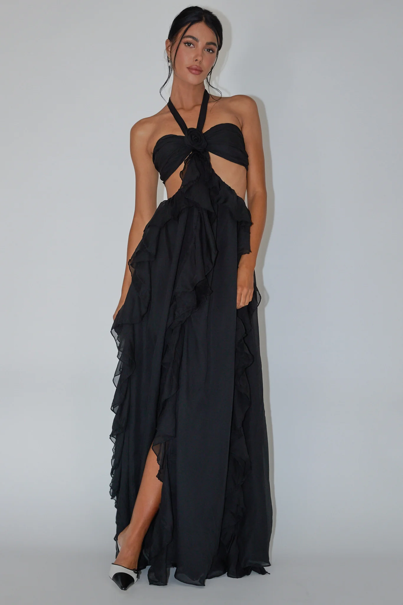 Santiago Cut-Out Ruffle Maxi Dress Black