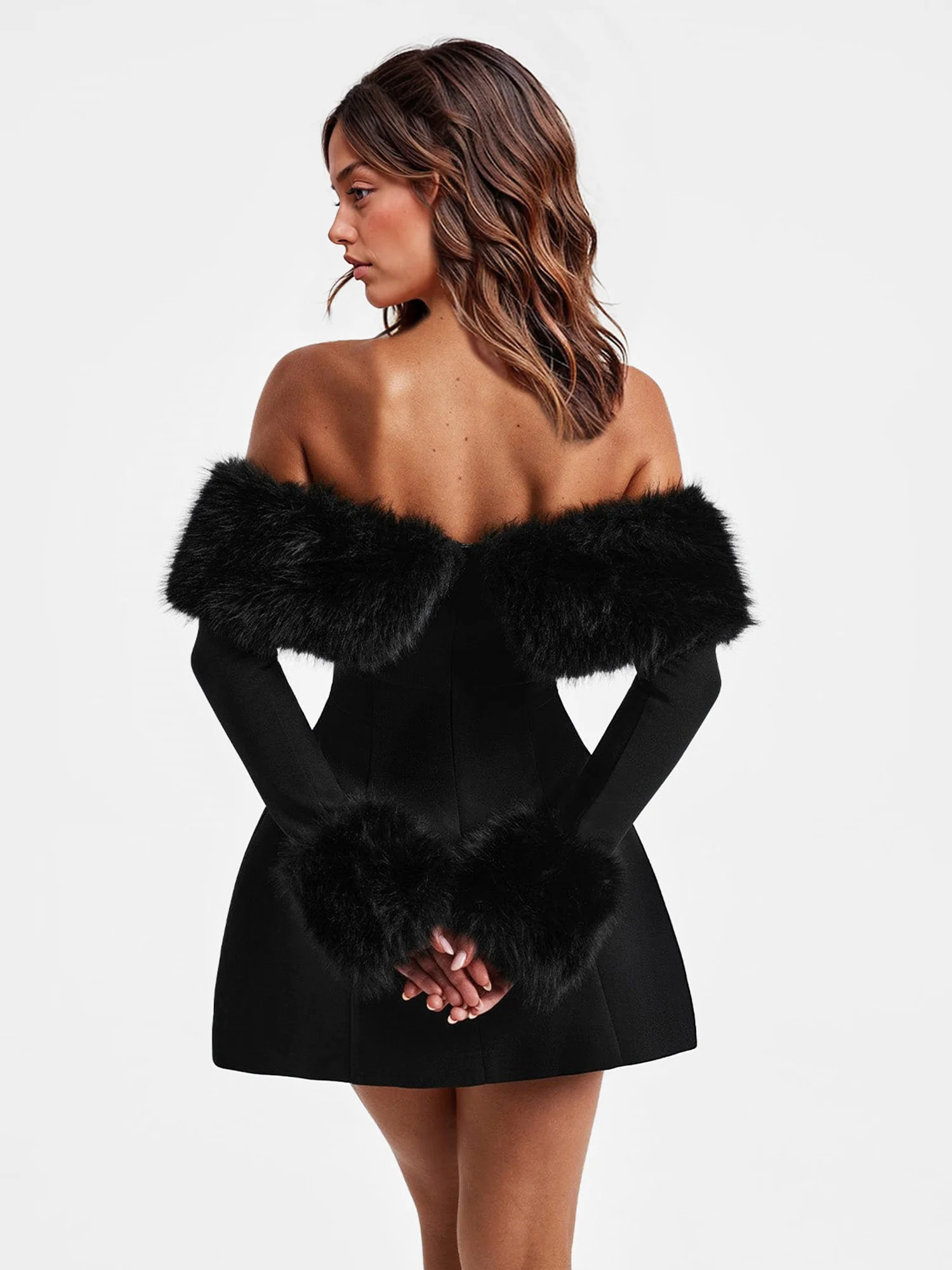 Faux Fur Off-Shoulder Mini Dress