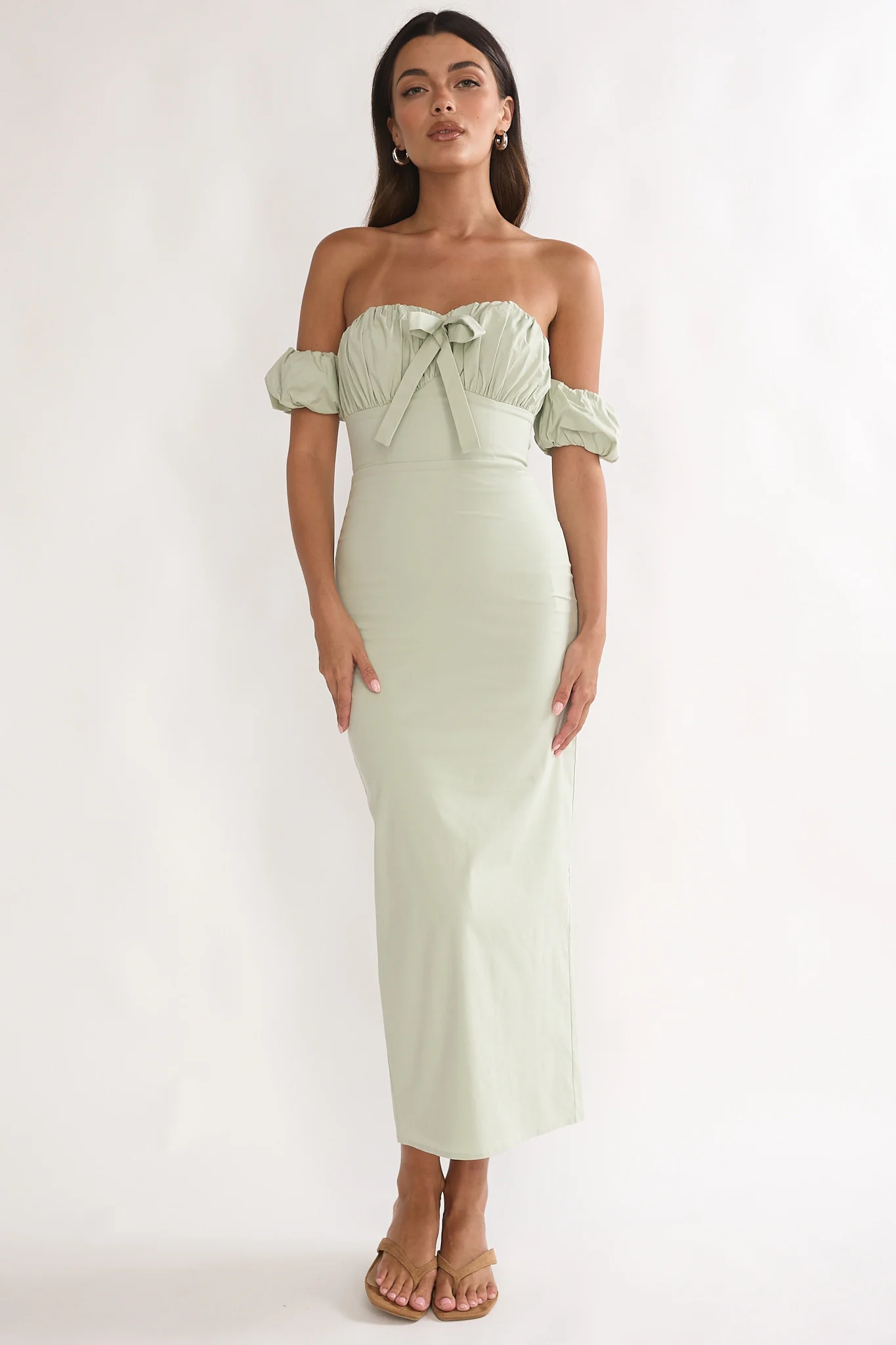Maelis Off-Shoulder Puff Sleeve Maxi Dress Sage