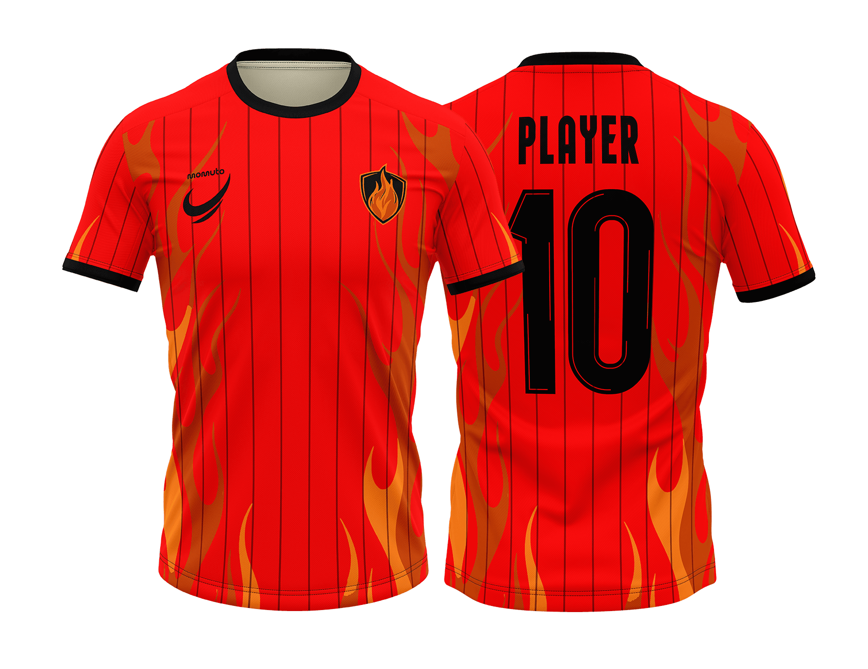Real MOMUTO flame jersey made from a child’s hand-drawn sketch