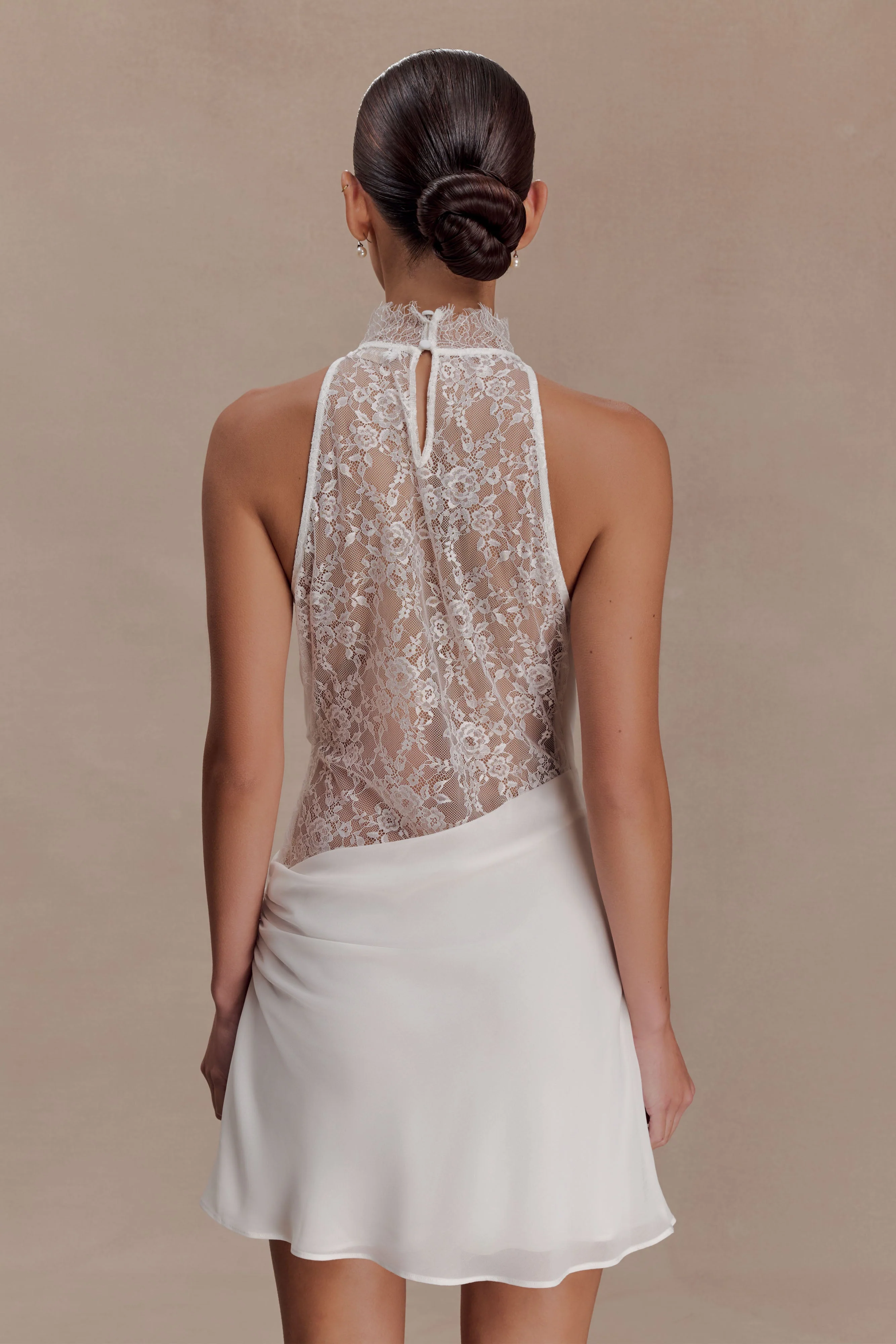 Arra Chiffon And Lace Halter Mini Dress - White