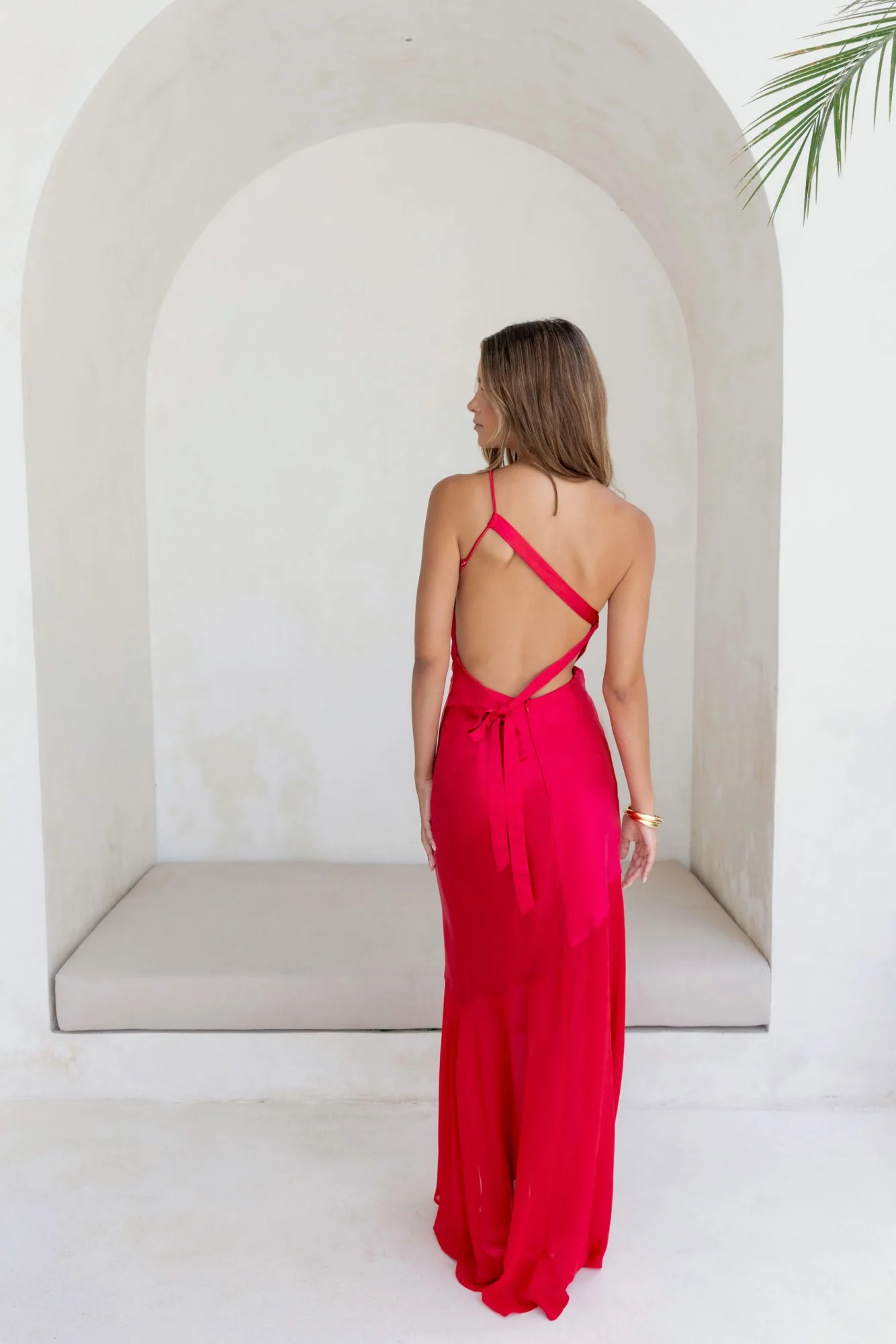 Chase The Thrill One Shoulder Satin Maxi Dress Red - luluinthesky