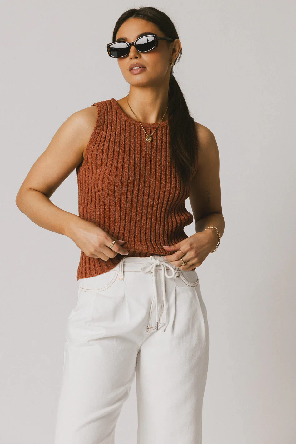 Riley Ribbed Top in Clay