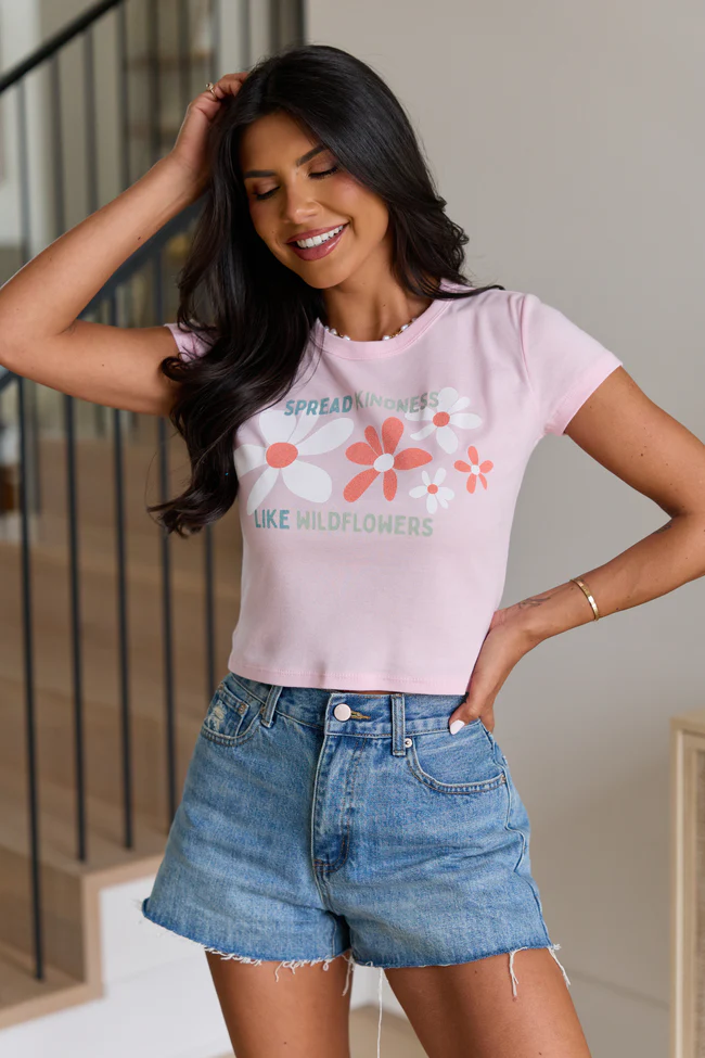 Spread Kindness Like Wildflowers Pink Baby Graphic Tee