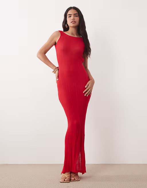I.AM.GIA Luminara fine knit sleeveless open back maxi dress in red