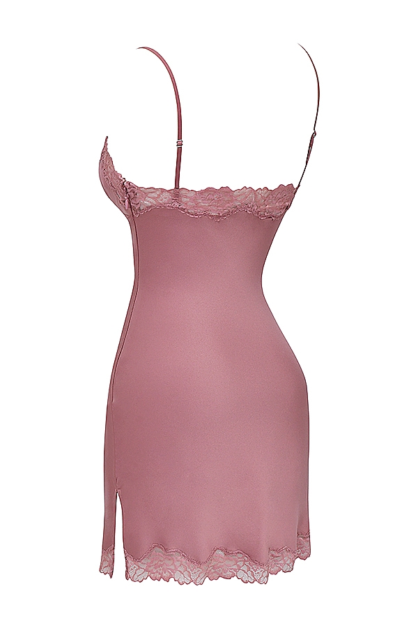 Rose Pink Satin & Lace Slip Dress