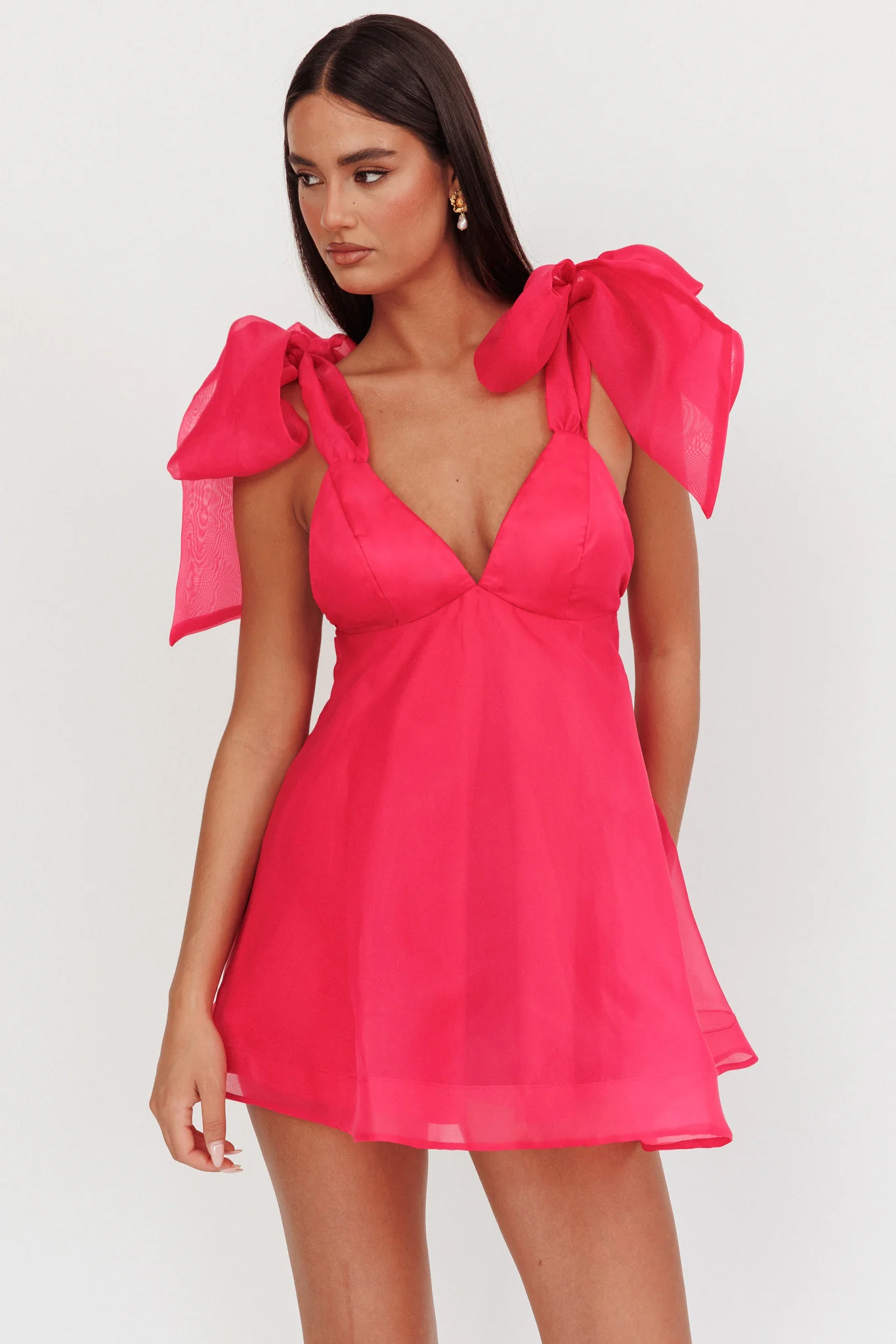 Chantilly Tied Shoulder Mini Dress Fuchsia - luluinthesky