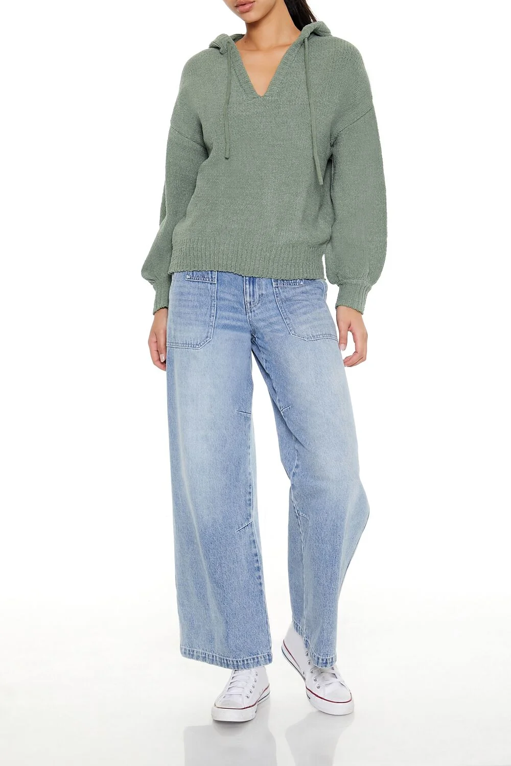 Hooded Drop-Sleeve Sweater