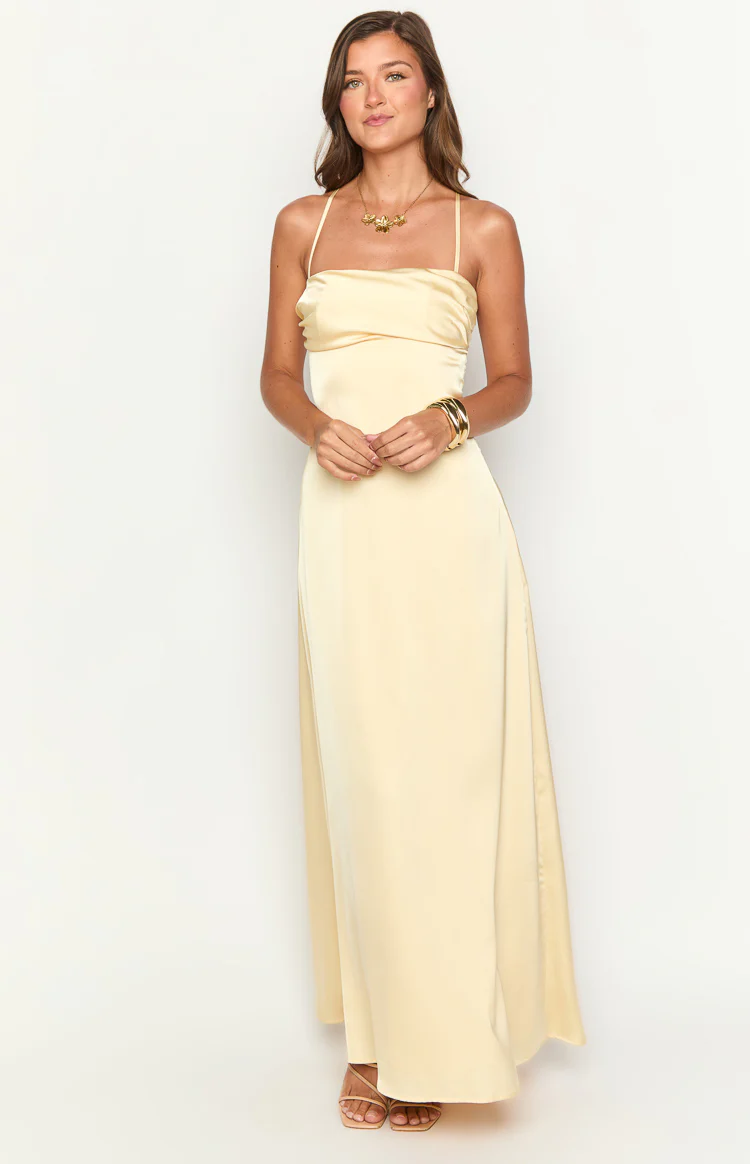 Blaise Yellow Satin Maxi Dress