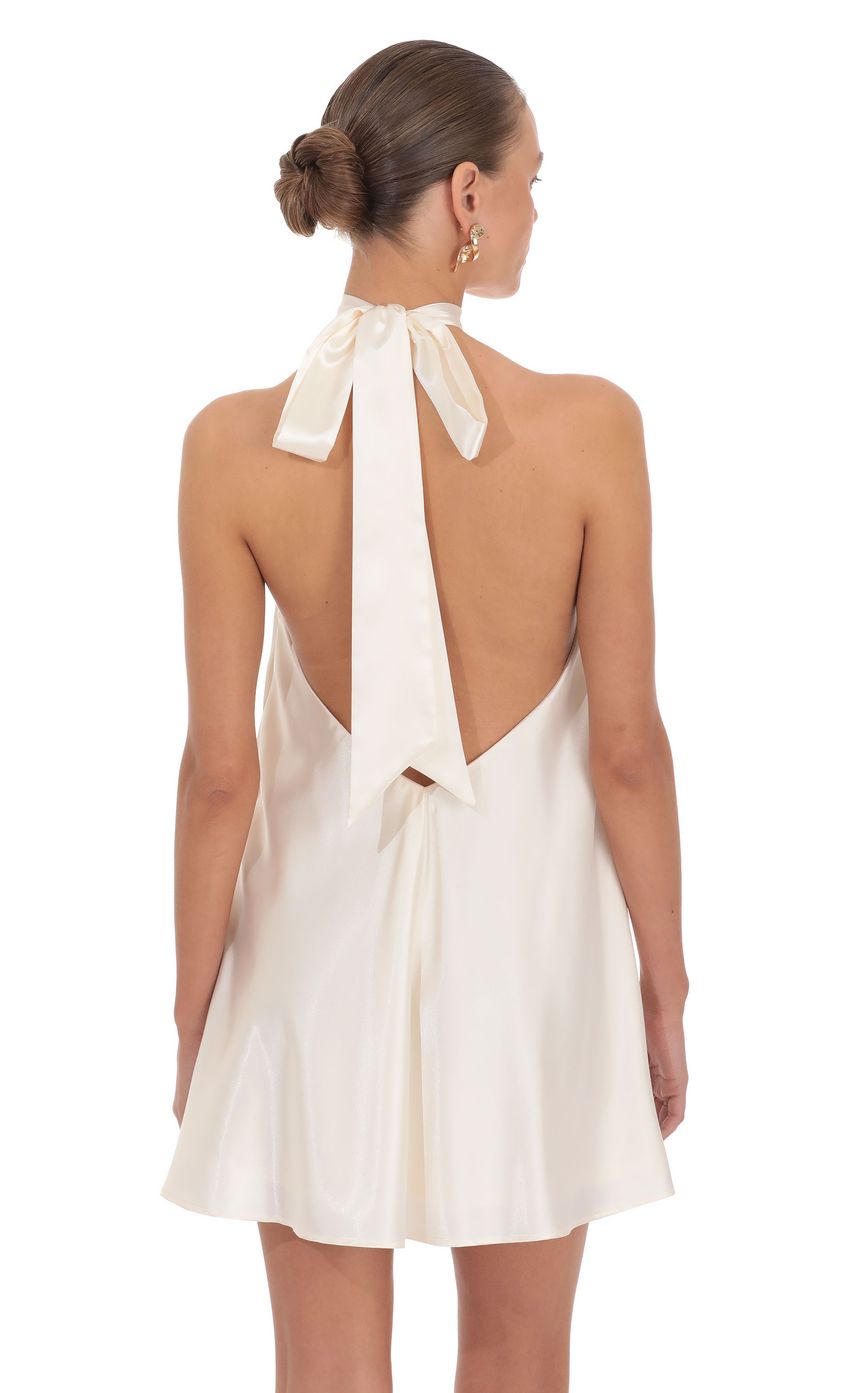 Satin Ring Halter Mini Dress in White - luluinthesky