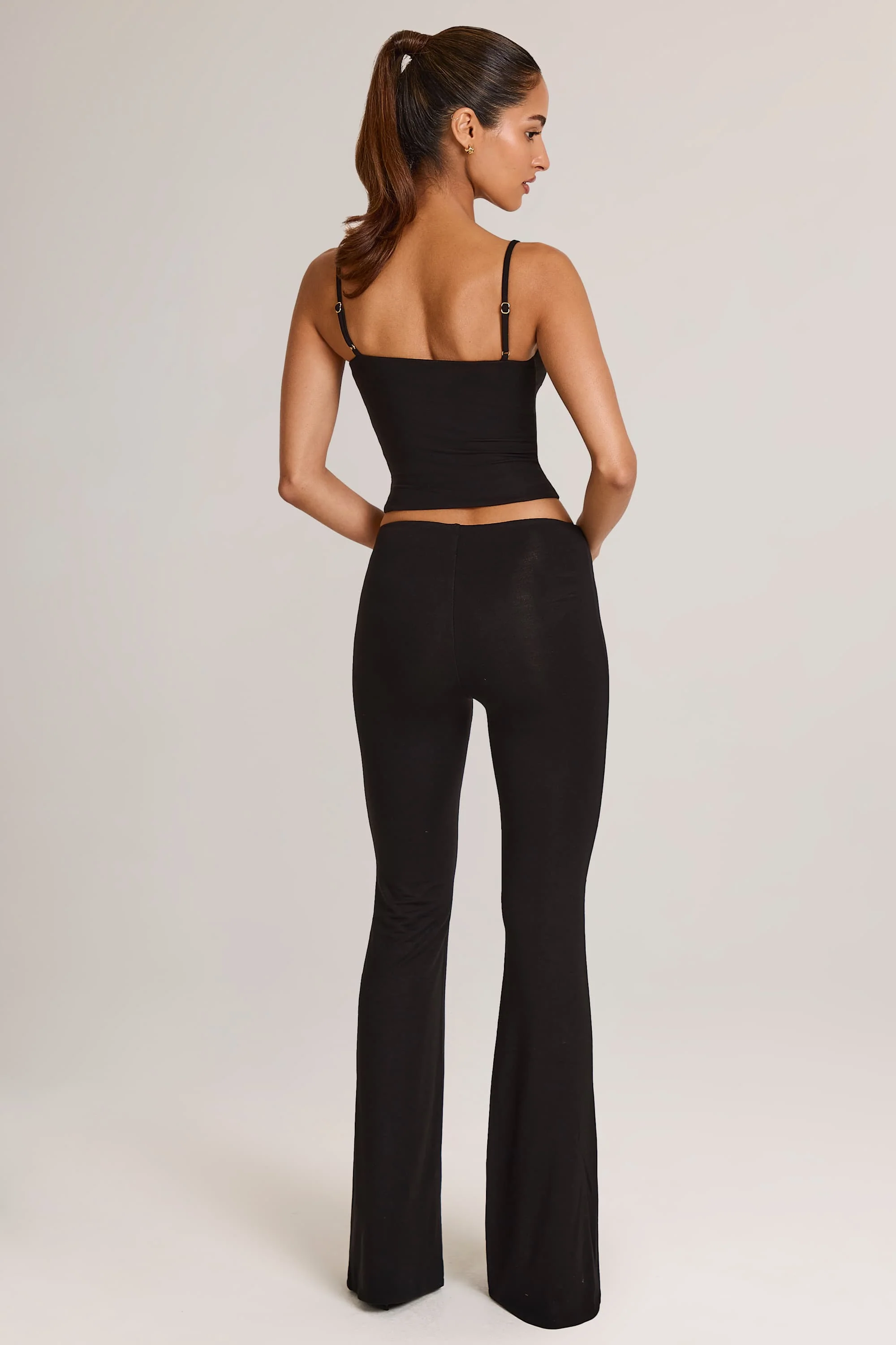 Modal Mid-Rise Flared Trousers in Black