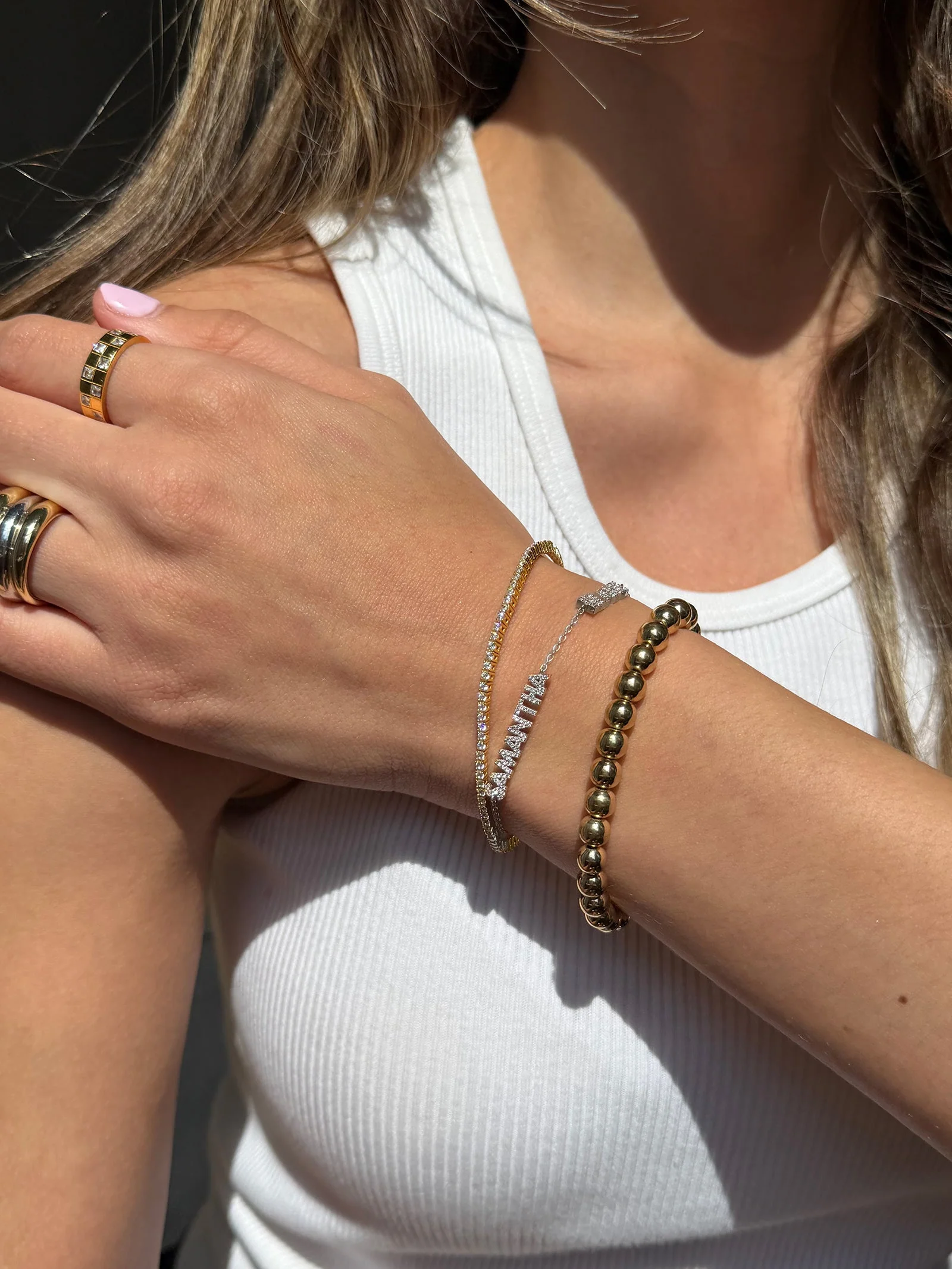 Sterling Silver/Pavé Custom Block Multi Name Bracelet - 1 Name