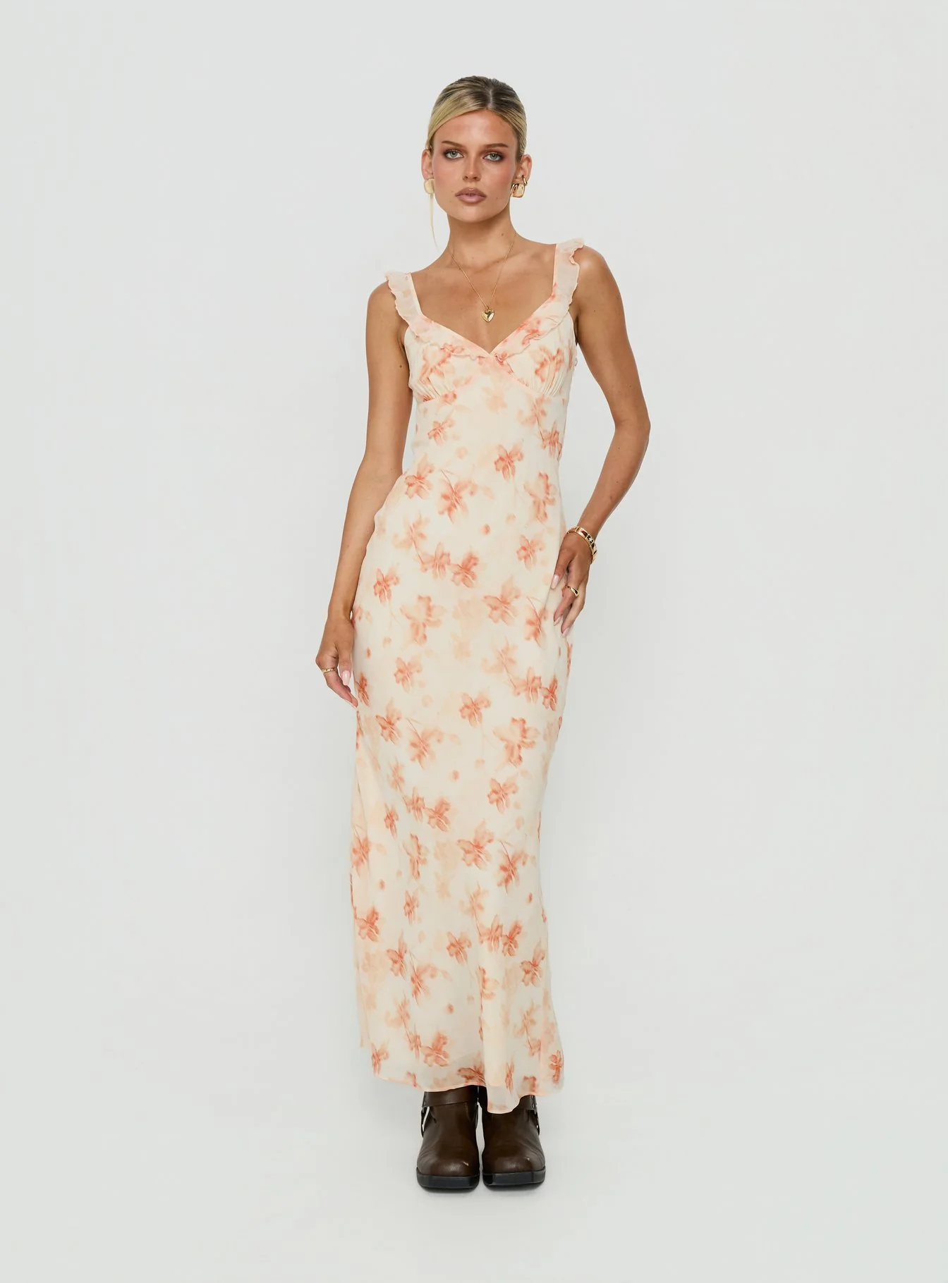 Aymi Frill Bust Detail Maxi Dress Multi Floral