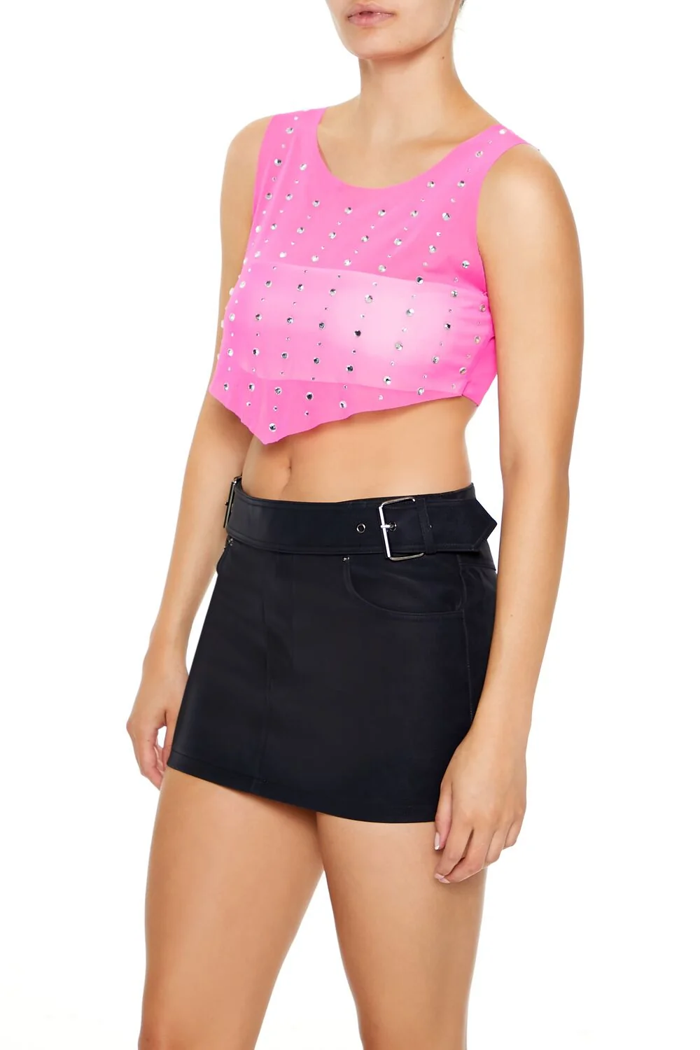 Mesh Faux Gem Crop Top
