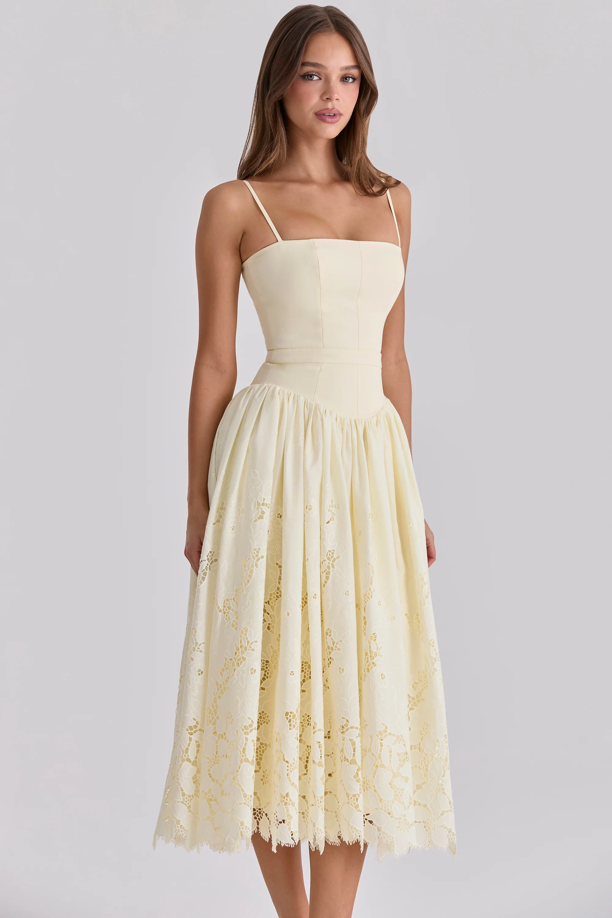 lemon custom lace + broderie anglaise midi sundress - luluinthesky