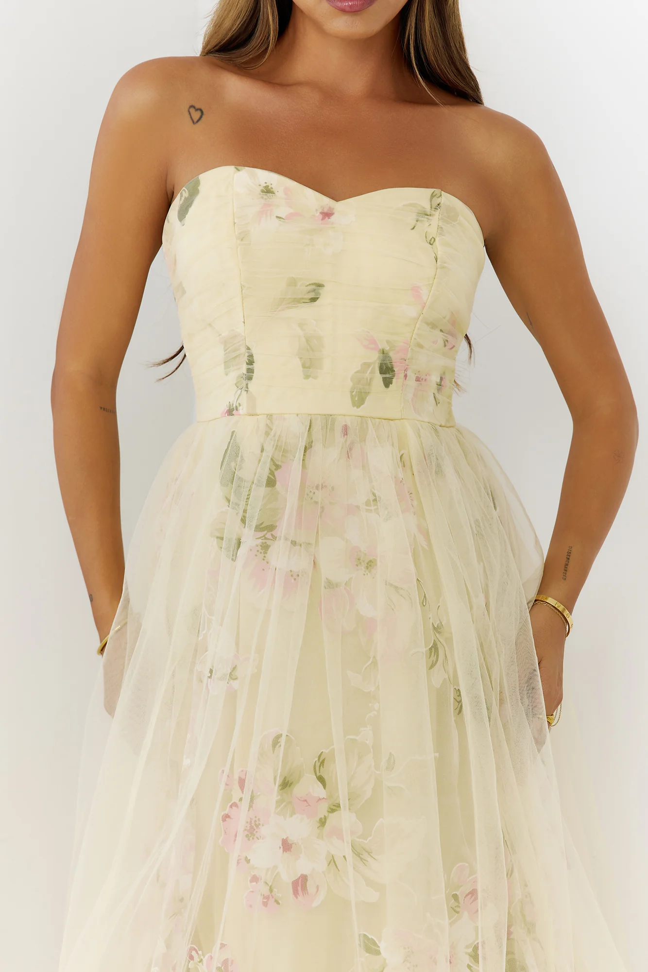 Dream Chaser Floral Tulle Maxi Dress Yellow